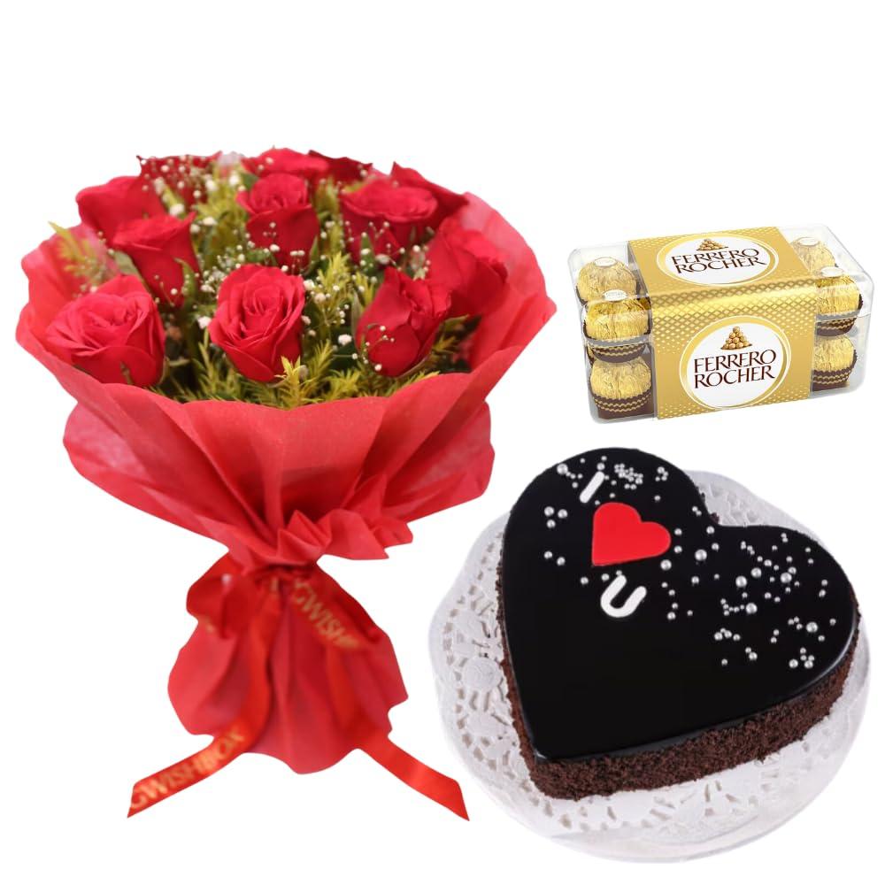 80 rose garden 80 Rose Garden Valentines Day Gift Combo | 10 Red Roses Bouquet with 500 gm Chocolate Heartshaped Cake | Surprise Gift for Your Loved Once | Next day Delivery