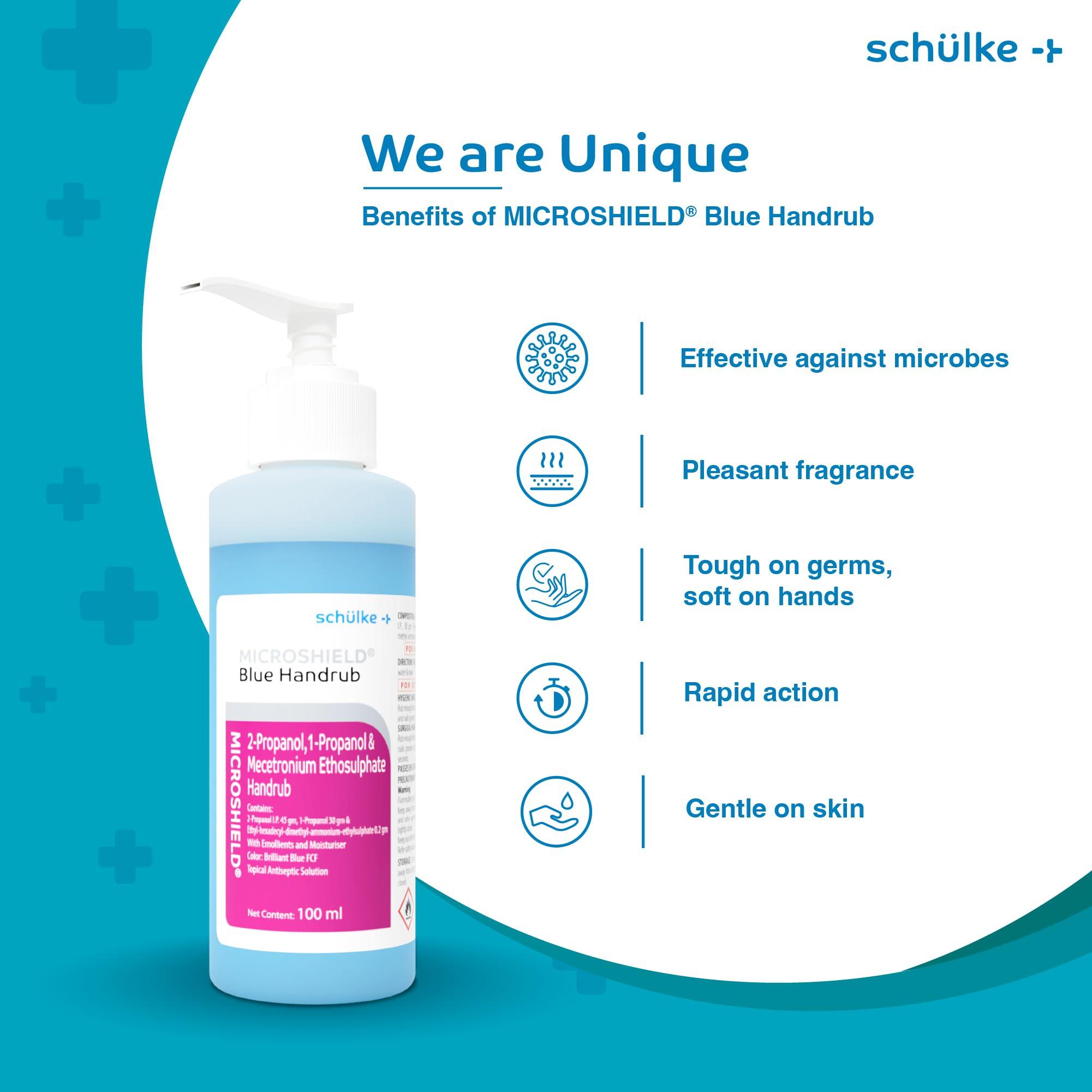 Microshield Microshield Blue Handrub 100ml - Trusted by Doctors, 99.99% Effective against Germs, Skin Friendly, Passes EN Standards