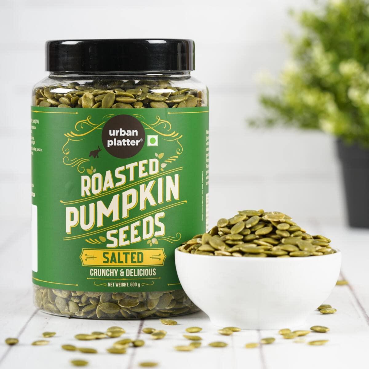 urban platter Urban Platter Roasted & Salted Pumpkin Seeds, 1Kg [Pack of 2 - 500g] (Use in Salads, Trail Mixes, Baked Goods, Granola Bars, Desserts | Source of Protein & Fibre | Keto Diet Friendly | Immunity Booster | Pepitas Seed | Healthy Superfood Snack)
