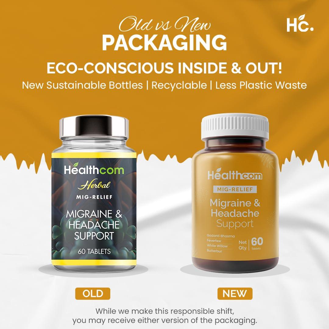 Healthcom Healthcom Herbal Ayurvedic MIG-RELIEF 60 Tablets Pack | Migraine & Headache Relieve Supplement Men & Women | Reduces Migraine, Non-Drowsy | For Optimal brain health | Helps in Reduces Frequency