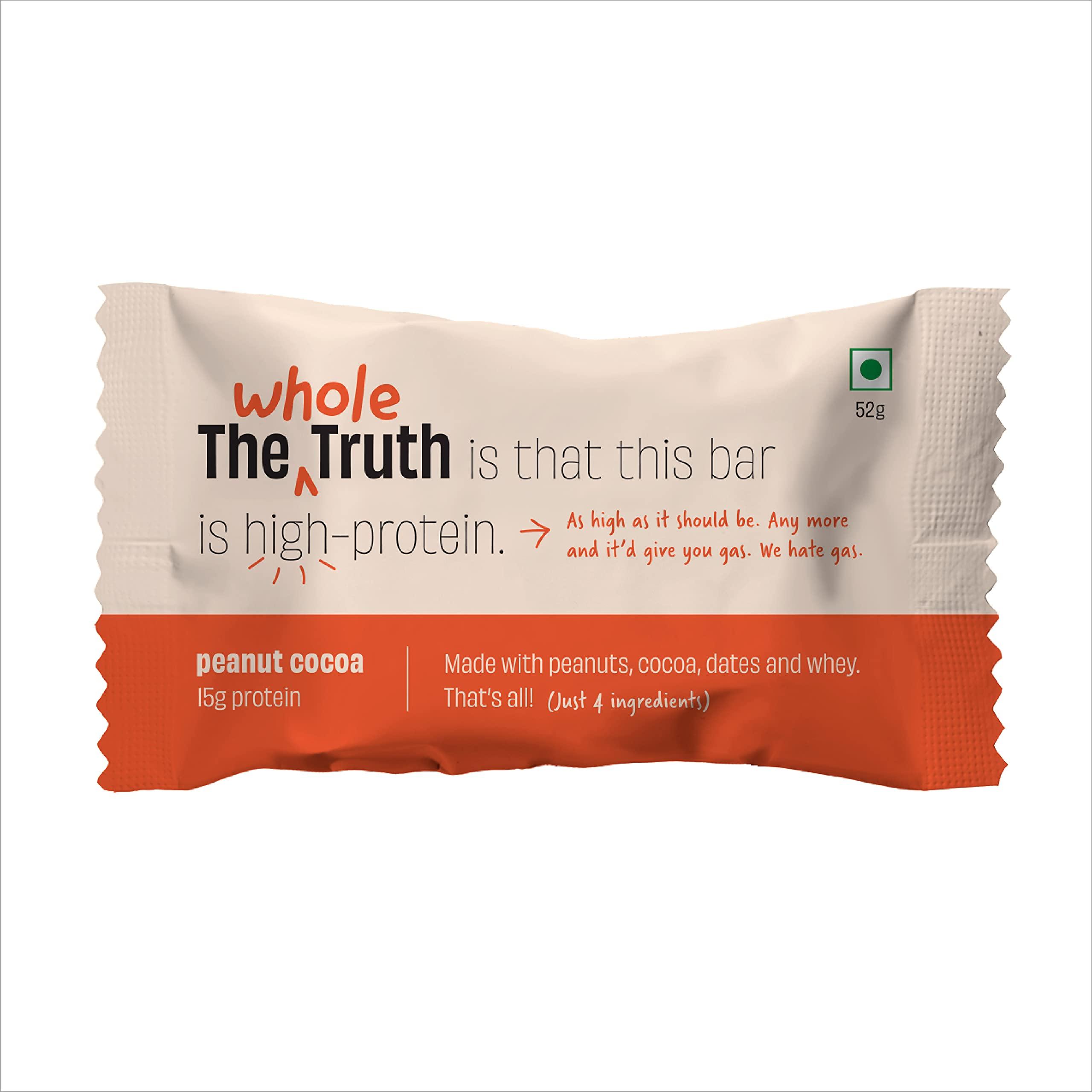 The Whole Truth The Whole Truth - Protein Bars | Peanut Cocoa | Pack of 6 x 52g each | No Added Sugar | No Preservatives | No Artificial Sweeteners | No Gluten or Soy | All Natural Ingredients