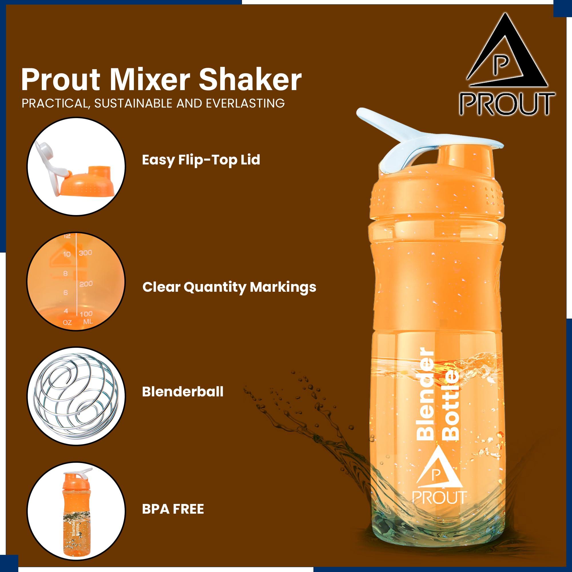 PROUT PROUT Gym Shaker | Water Bottle | Supplement Shakers | Shaker Bottle | Blender Bottle | Classic Protein Mixer Shaker Bottle with Blender Ball (Orange)