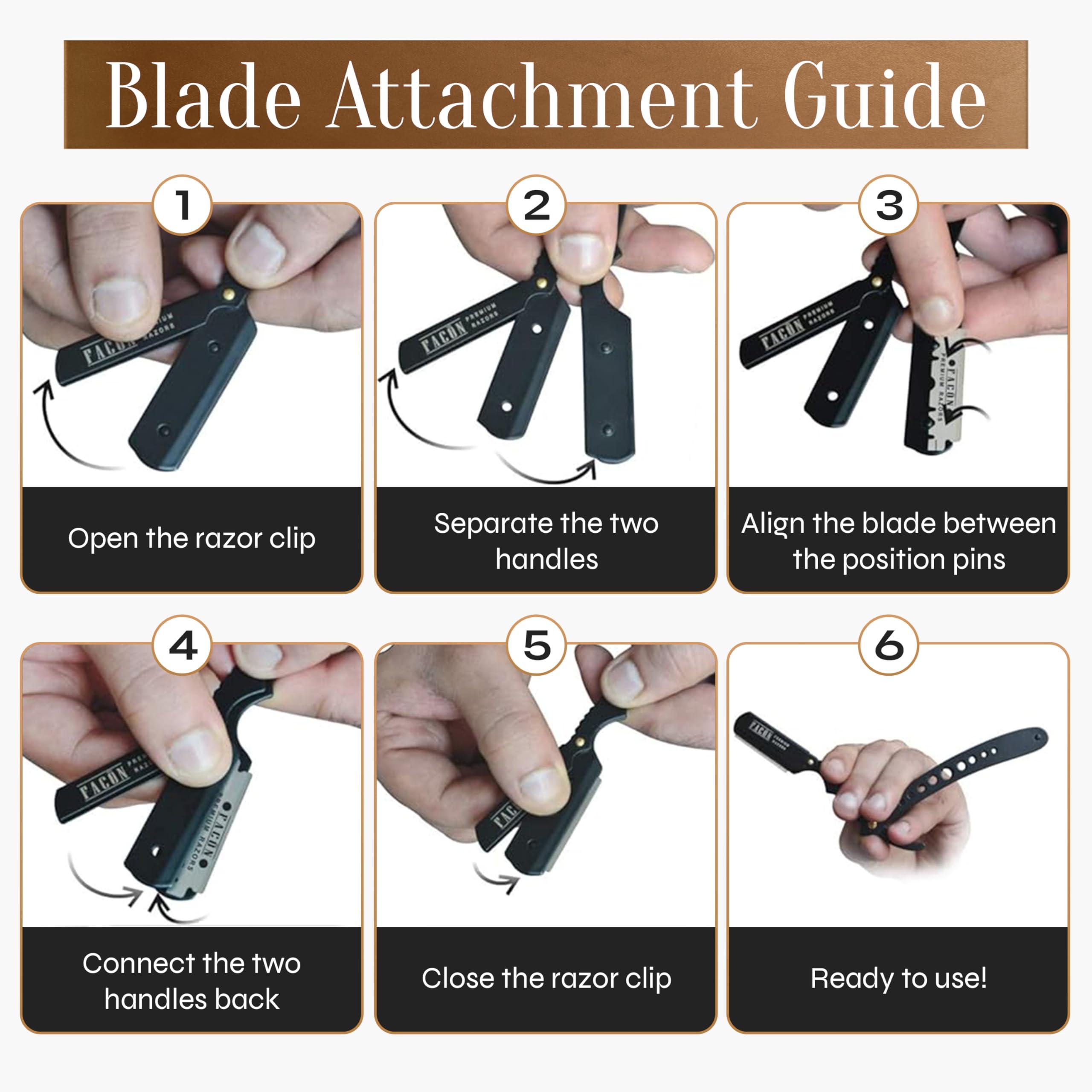 FACON 100 BLADES + Facn Professional Classic Straight Edge Barber Razor - Salon Quality Cut Throat Shavette