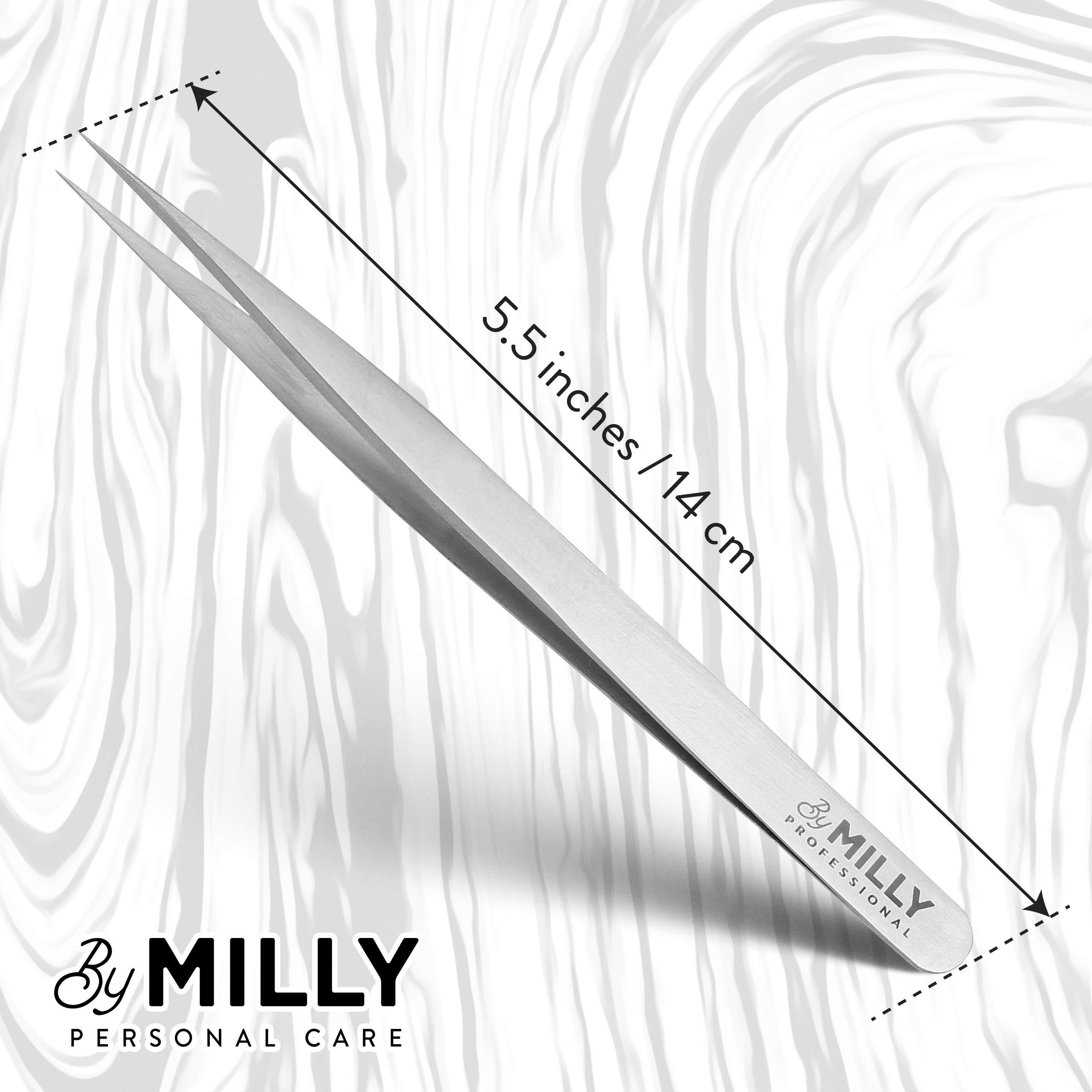 By MILLY By MILLY Professional Series - Eyelash Extension Tweezers - Straight Lash Tweezers for Classic Pickup and Isolation - Precision Pointed Tip - Titanium Coated Stainless Steel - 14 cm (5.5 inches)