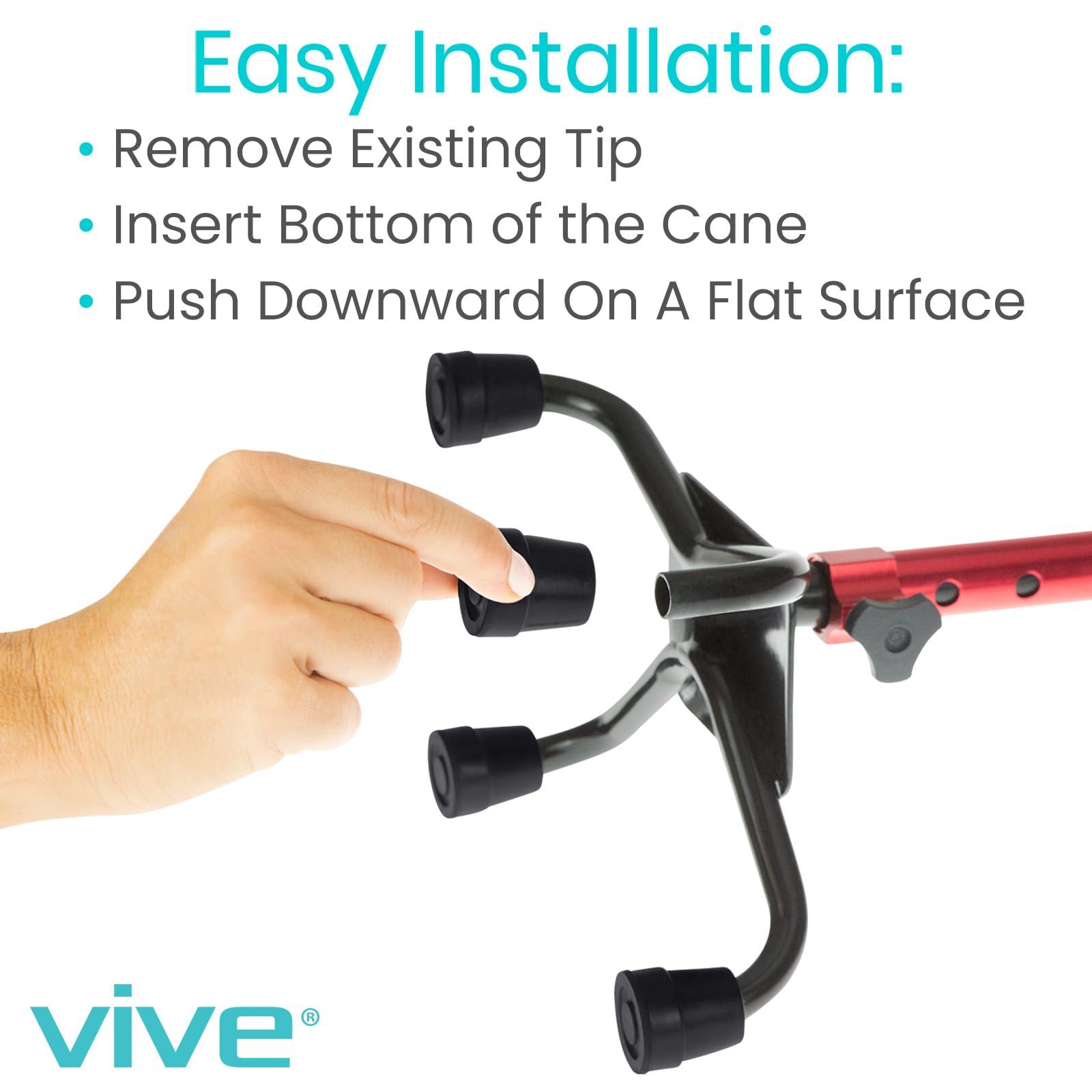 VIVE Vive Quad Cane Tips (Set of 4) - Heavy Duty 1/2 inch Replacement Rubber Foot - Black Attachment Base Grip - Accessories for Walking and Standing Stick - Durable End for Women, Men, Seniors, Elderly