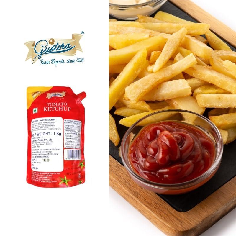 Gustora Gustora Real & Natural Tomato Ketchup I Super Saver Combo I Rich & Smooth I Vegetarian I No Onion No Garlic Jain Tomato Ketchup (950 gm) I No Preservatives & Artificial Color (1.95 Kg)