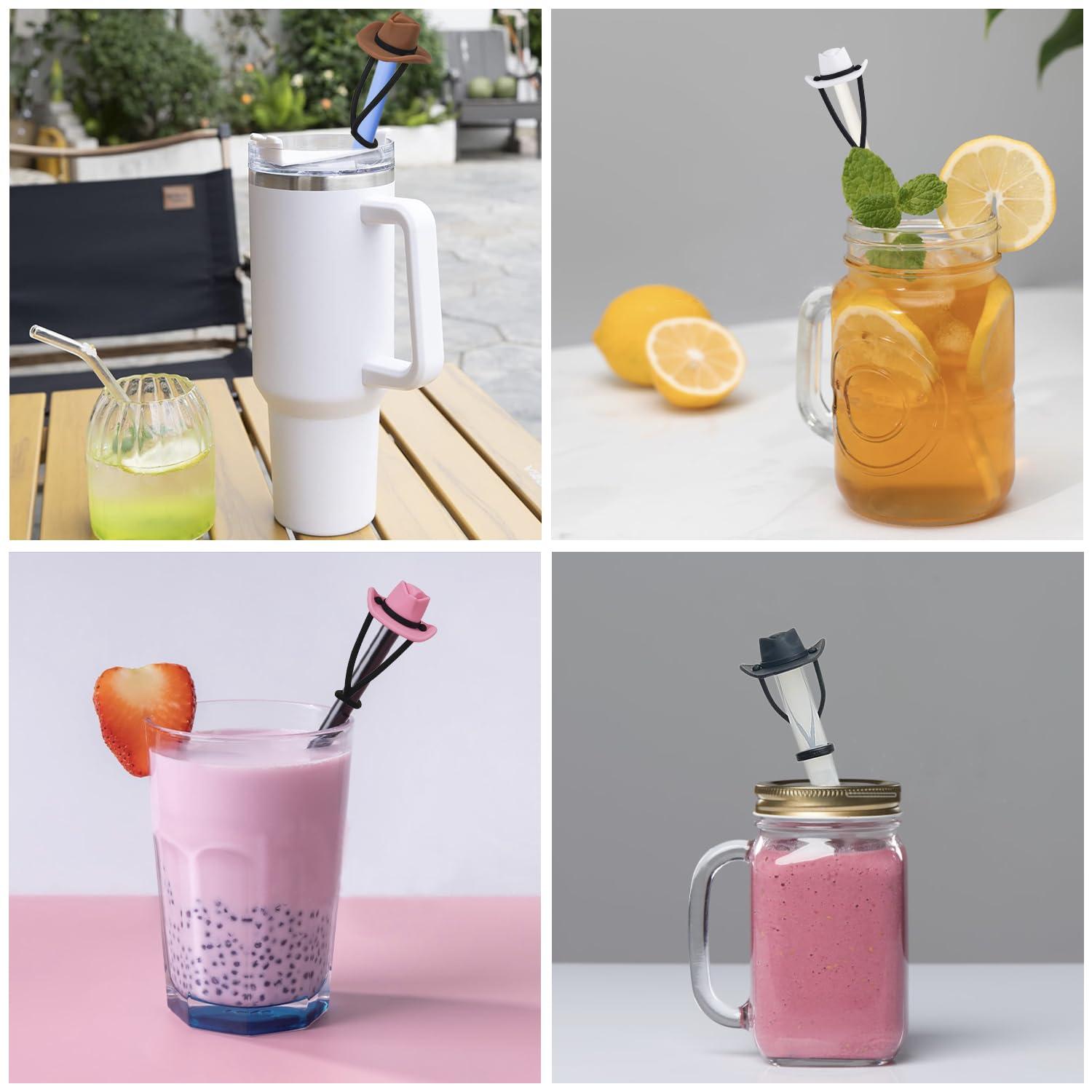Fahsiam Silicone Cowboy Hat Straw Covers Toppers for Stanley Cups 30&40 Oz Tumbler Accessories4PCS Silicone Straw Caps Reusable Straw Tips Protectors for Stanley Cup 10mm 0.4in Straws