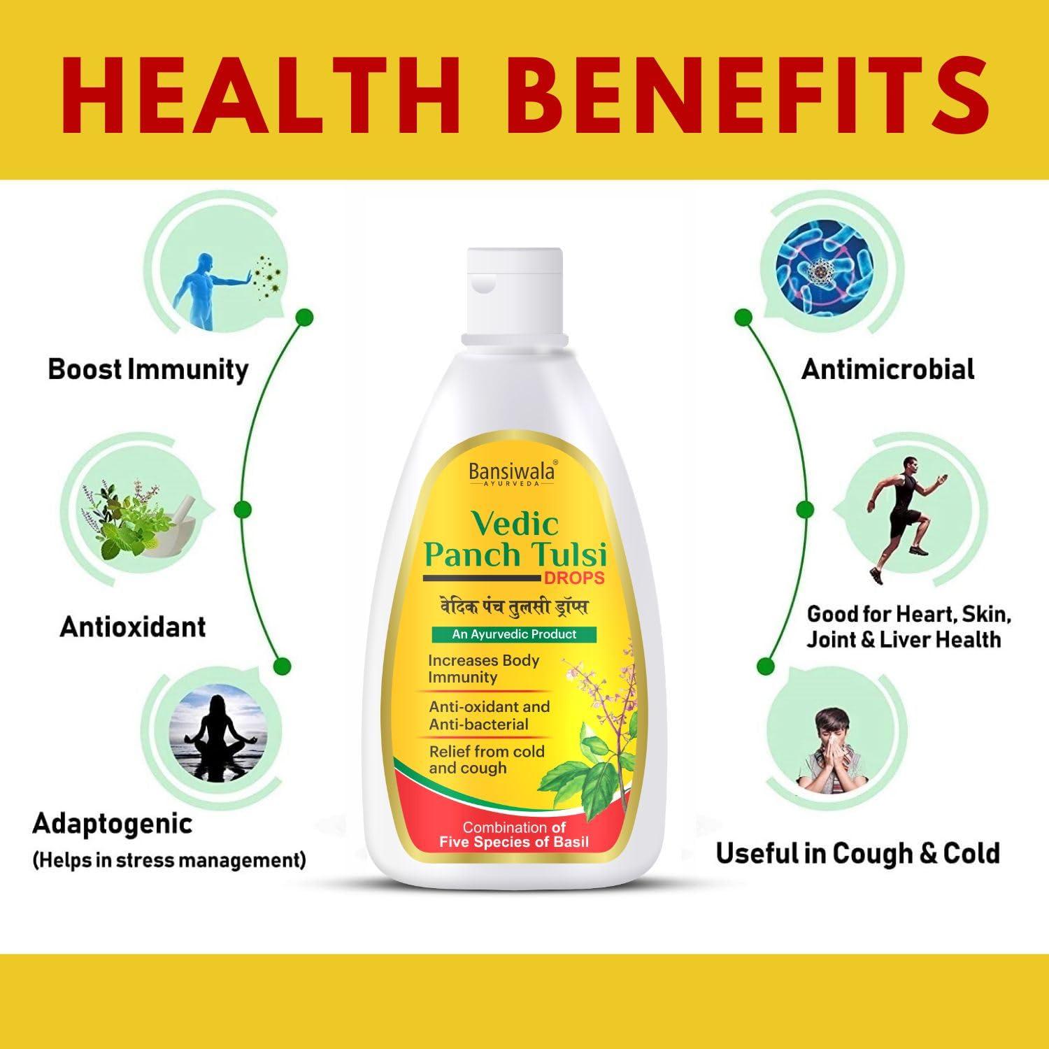 BANSIWALA Bansiwala Khadi Vedic Panch Tulsi Drops | 5 Rare Tulsi for Boosts Immunity, Cough Cold Relief | 100% Ayurvedic, AYUSH Approved - 50 ML