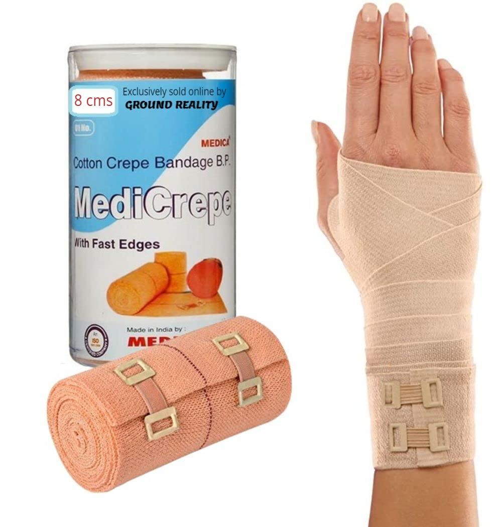 LADY HAWK LADY HAWK Medicrepe Cotton Crepe Bandage for Varicose Veins, Sprains, Injury, Muscle Support, Pain Relief, Joint Support, Physiotherapy. Crepe bandage for Legs Hand Shoulder Knee - 8cm x 4m (LH5)