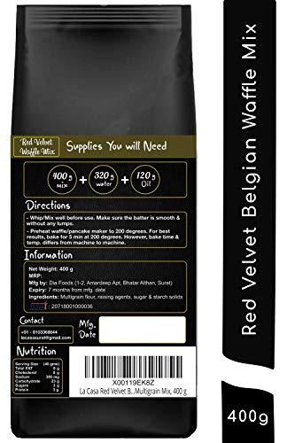 La Casa La Casa French Vanilla + Chocolate + Red Velvet + Black Choco Belgian Waffle Mix | Combo Pack | Pancake Mix | Multigrain | Vegan | Egg-Less | Extra Crisp | Pack of 4 | 1.6 Kgs |