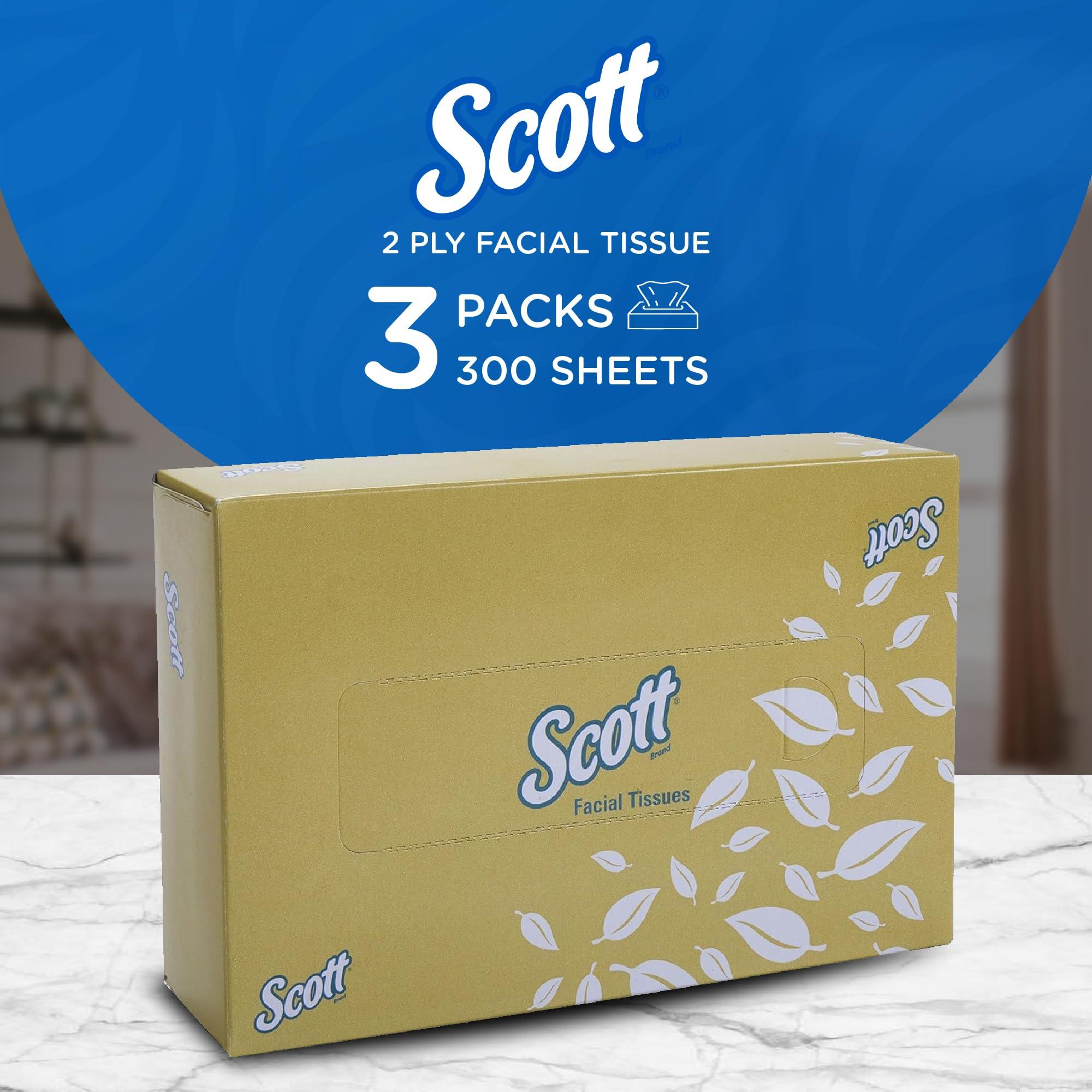 SCOTT Scott 2 ply Facial Tissue Flat Box, 100 Pulls, Pack of 3 (Total 300 Sheets) (60043)