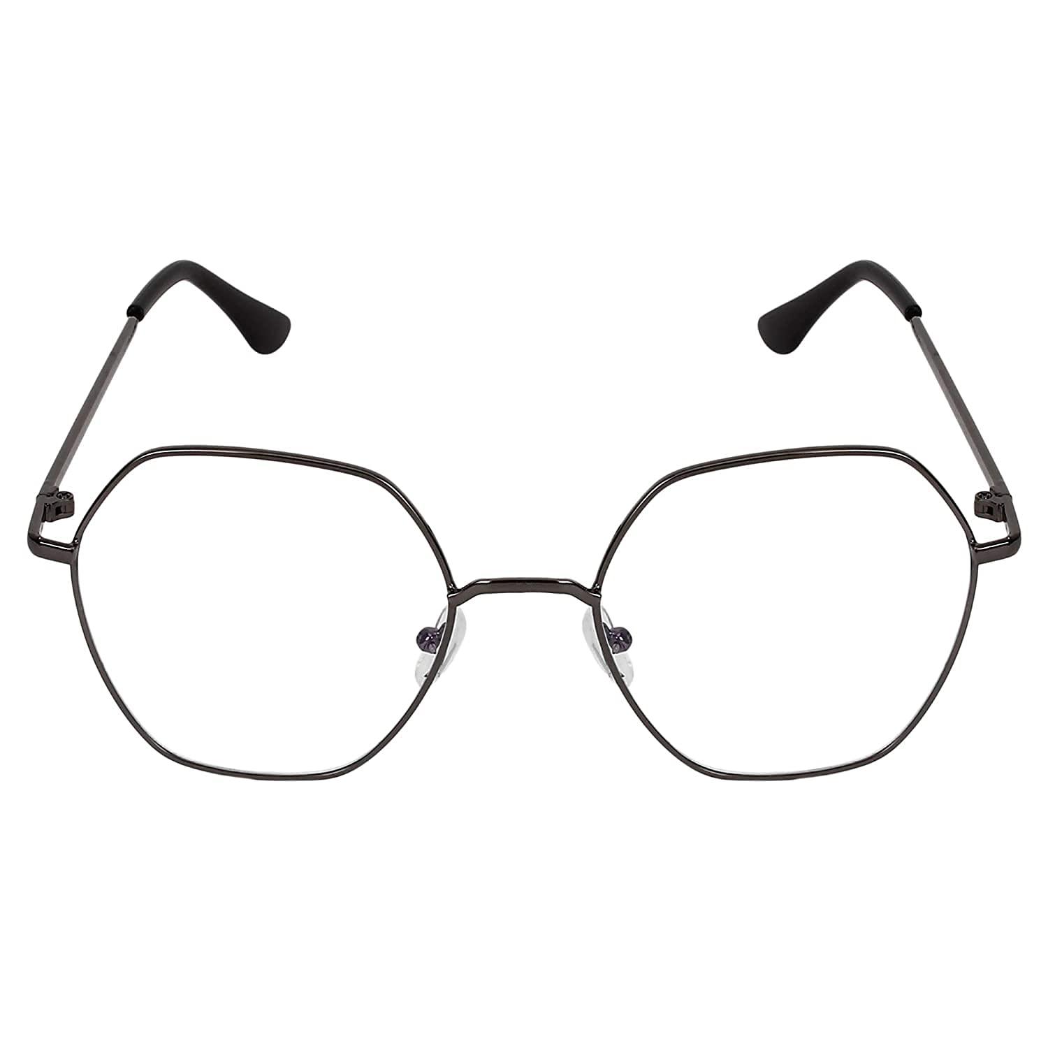 CREEK CREEK Blue Light Blocking Blue Cut Zero Power Anti-Glare Rectangular Eyeglasses, Octagonal Frame For Eye Protection From Uv By Computer/Tablet/Laptop/Mobile (With Torch And Testing Card, Unisex)