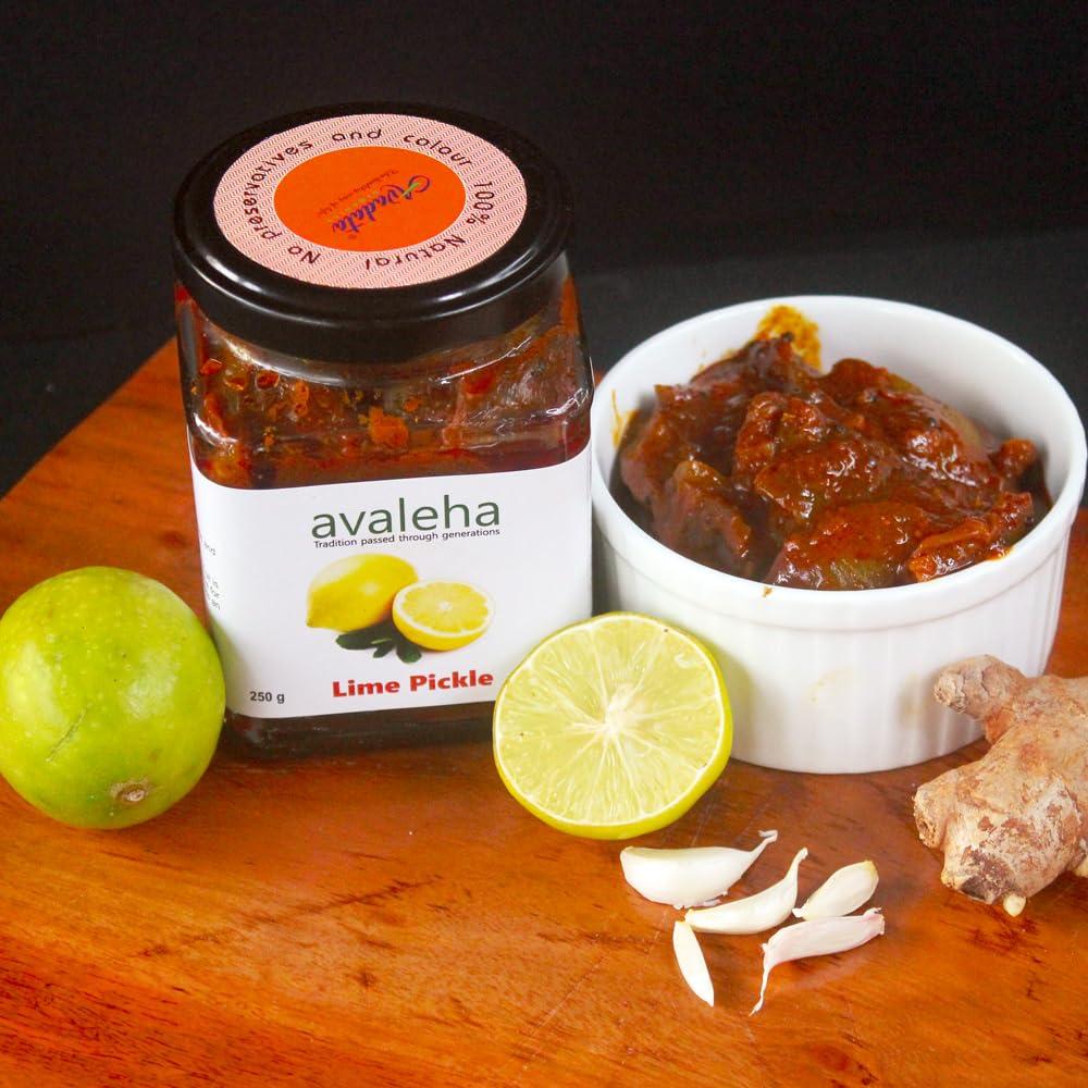 AVADATA ORGANICS - The healthy way of life Avadata Organics Avaleha Lime Pickle -250 gm Authentic Kerala Style Achar |Traditional South Indian Taste | Homemade Nimbu Achar | Tangy and Spicy | No Preservatives and colors