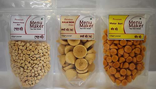 Menu Maker Menu Maker Select Premium Kalai/Biuli/Urad Dal Bori Matar Dal Bori and Posto Bori Combo Pack 300g, Pack of 3,100g Each