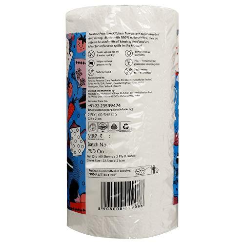 Freshee Freshee 60 Sheet Kitchen Tissue Paper, Towel Tissue Paper, Disposable Dry Tissue Roll, Water Dissolvable, Hygiene And Fresh, Environment Friendly, Made With 100% Virgin Fibre