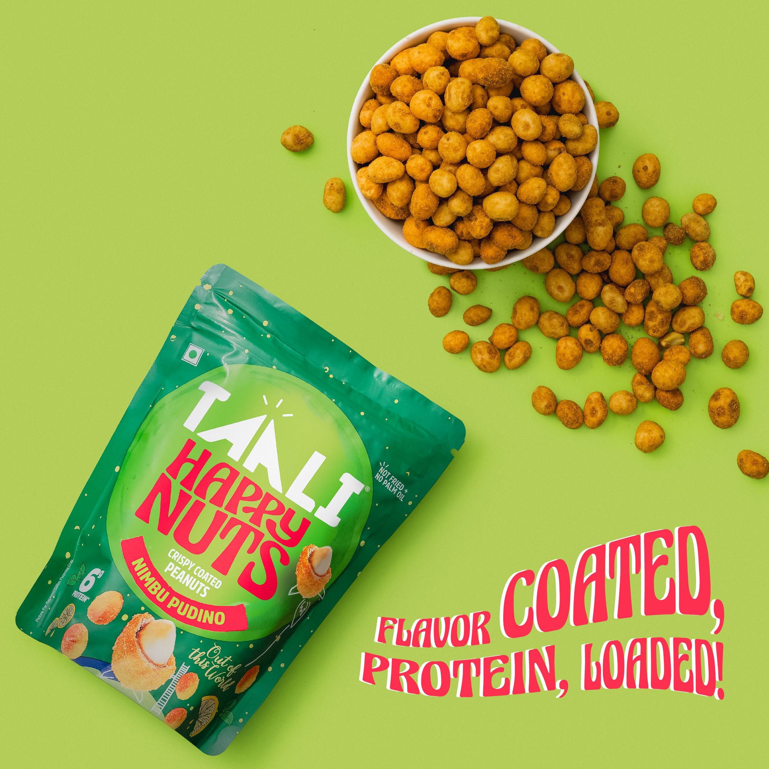 Taali Taali Crispy Coated Peanuts | 150 gm (Pack of 4) | Nimboo Pudina | Healthy Tasty Snacks | 100% Veg., Gluten Free, No Cholesterol, No Trans-Fat