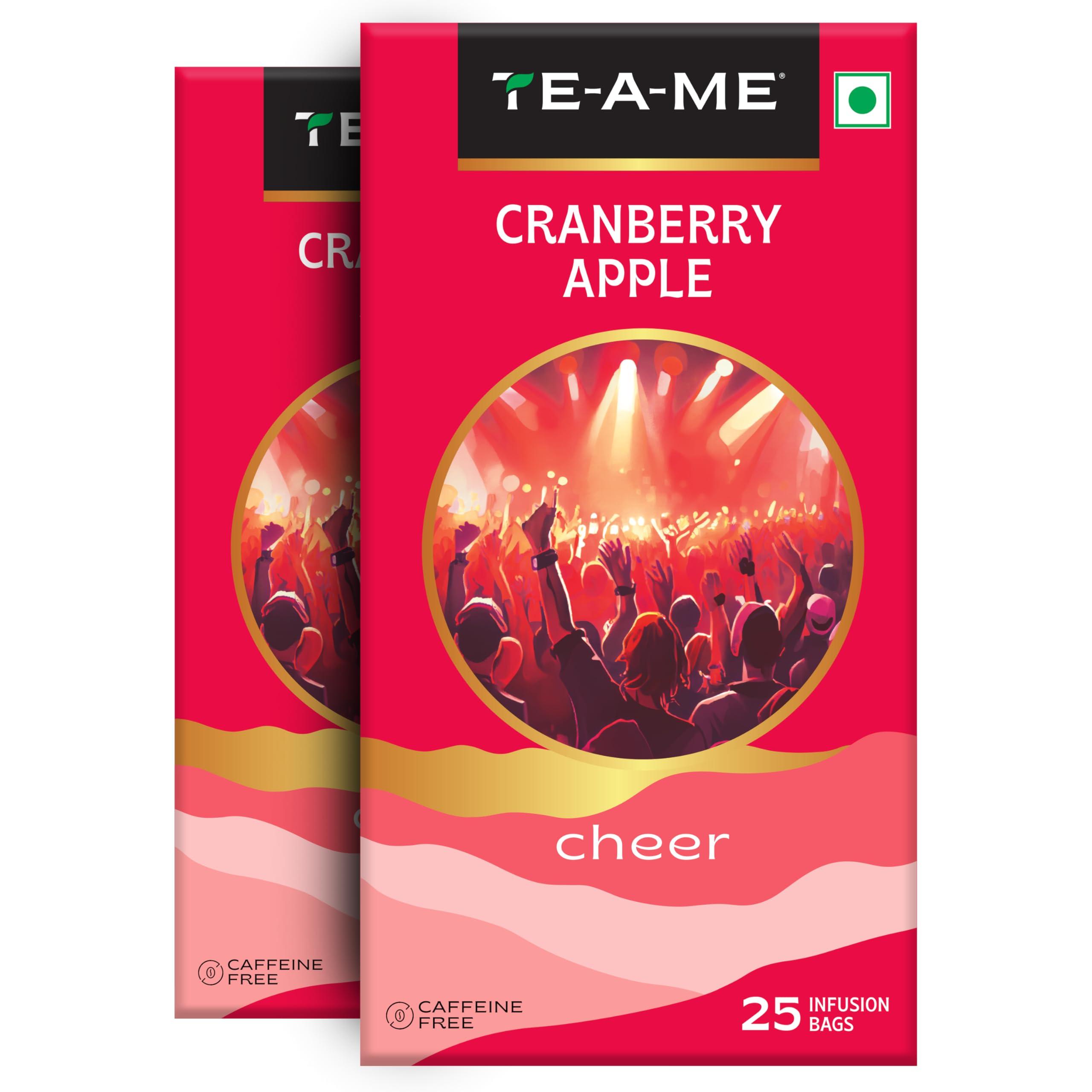 TE-A-ME TE-A-ME Cranberry Apple Fruit Tea Bags|A Fruity Symphony Of Apple, Rosehip With Added Flavours|100% Caffeine Free|50 Cranberry Apple Tea Bags (2 Boxes X 25 Tea Bags = 50 Tea Bags) - Hibiscus