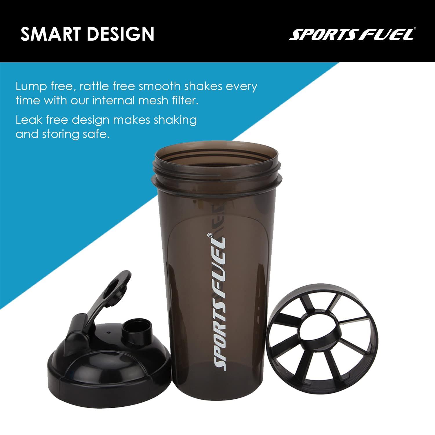 SportsFuel Sports Fuel Shaker Bottles Workout Supplement Protein Shake Gym Water Bottle Gym Sipper Bottle for Men & Women, BPA Free (700 ml) (Black)