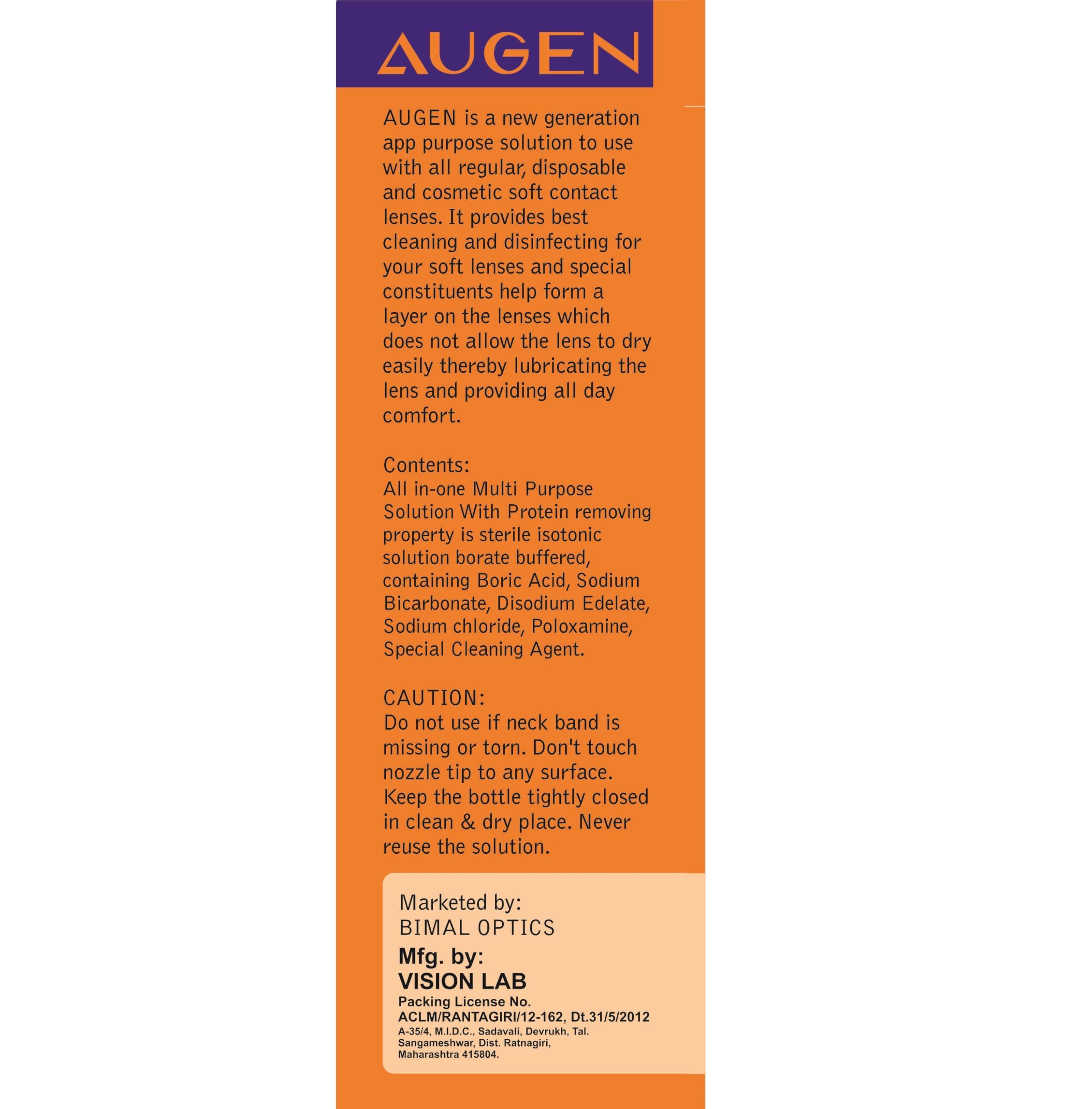 AUGEN AUGEN Multi Purpose Contact Lens Solution, Ideal For Soft Contact Lenses (60ml) (Pack of 5)