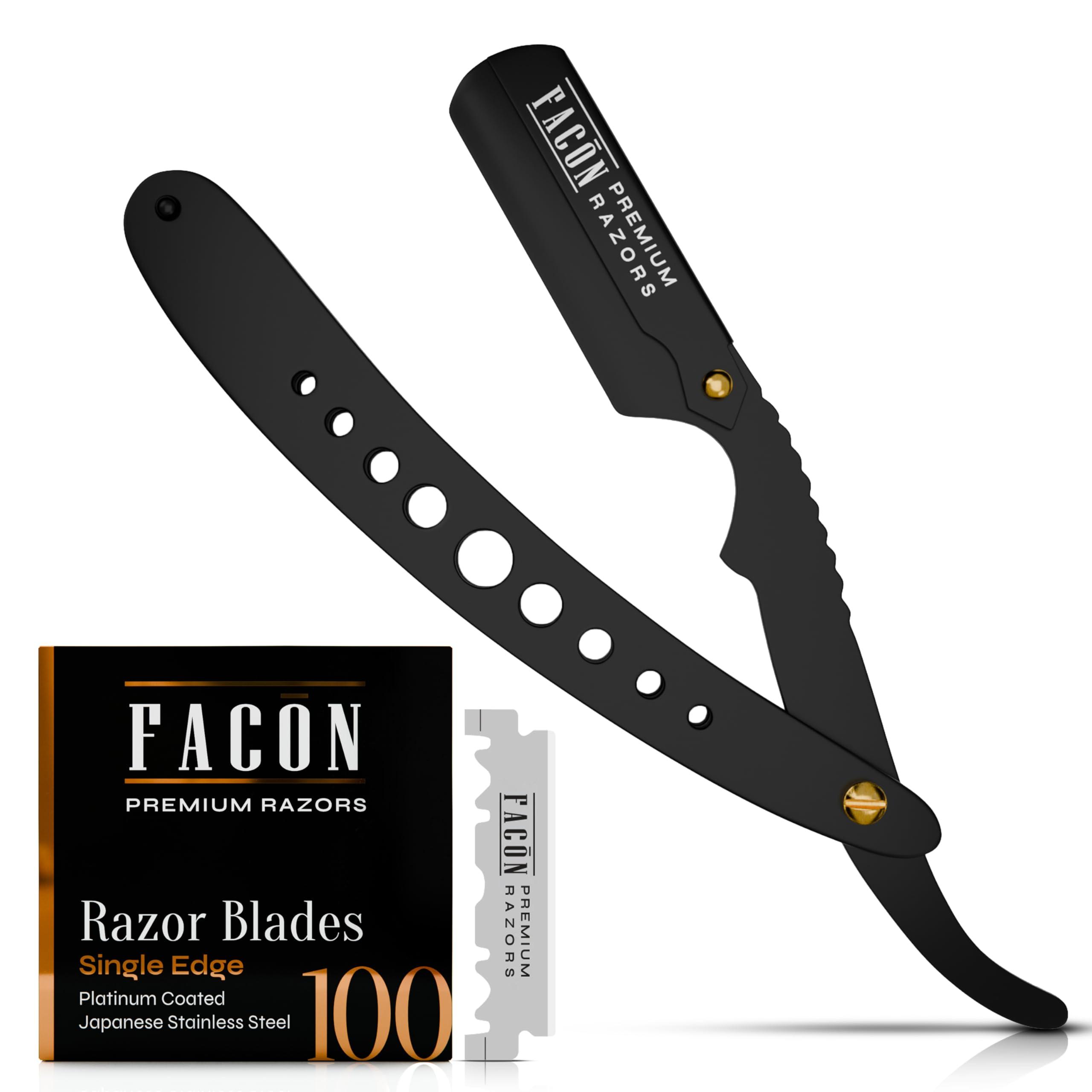 FACON 100 BLADES + Facn Professional Classic Straight Edge Barber Razor - Salon Quality Cut Throat Shavette