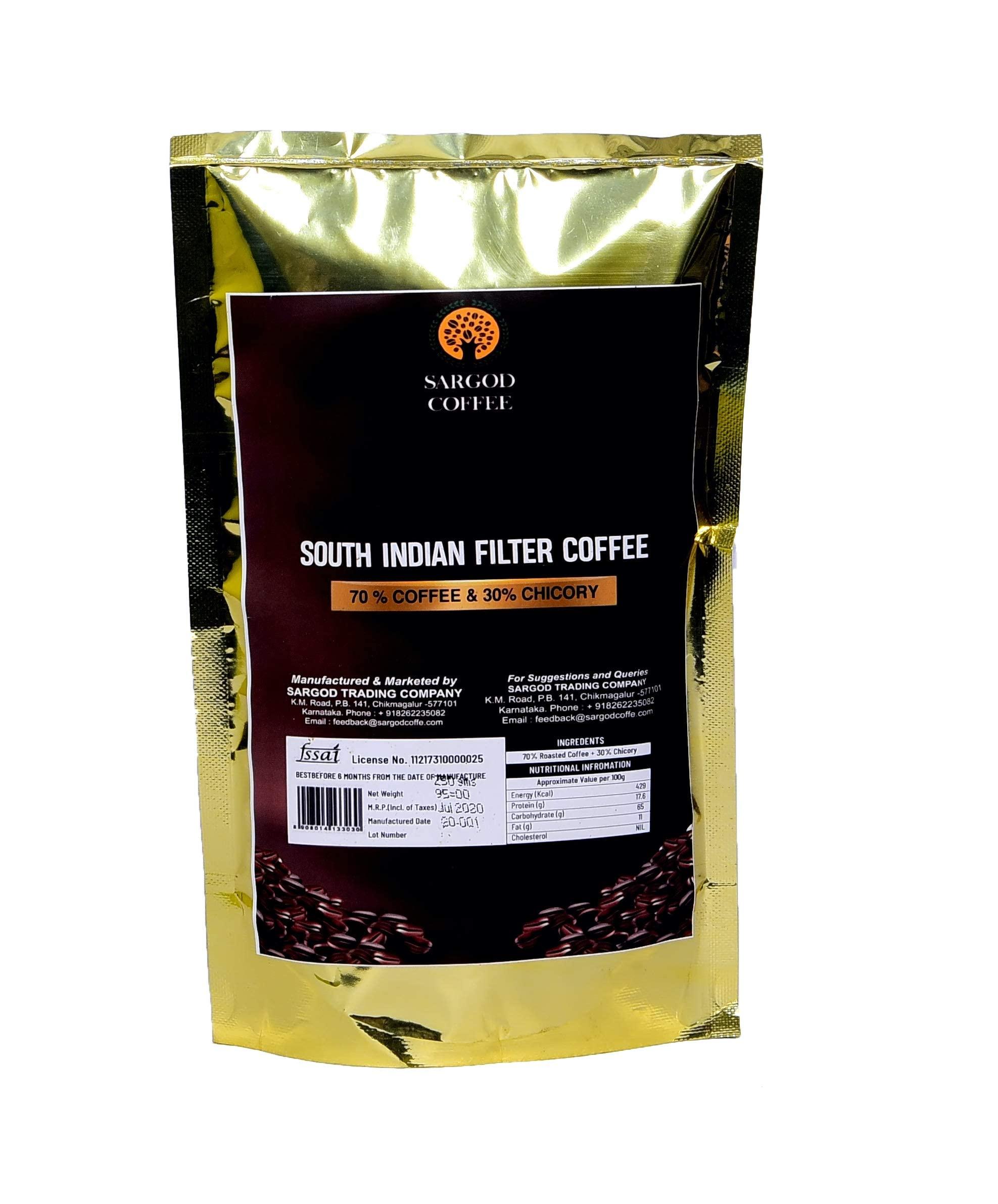 Sargod Coffee Sargod Coffee - South Indian Filter Coffee From Chikmagalur Region | 70% Coffee:30% Chicory | Traditionally Roasted Coffee (250 Grams)