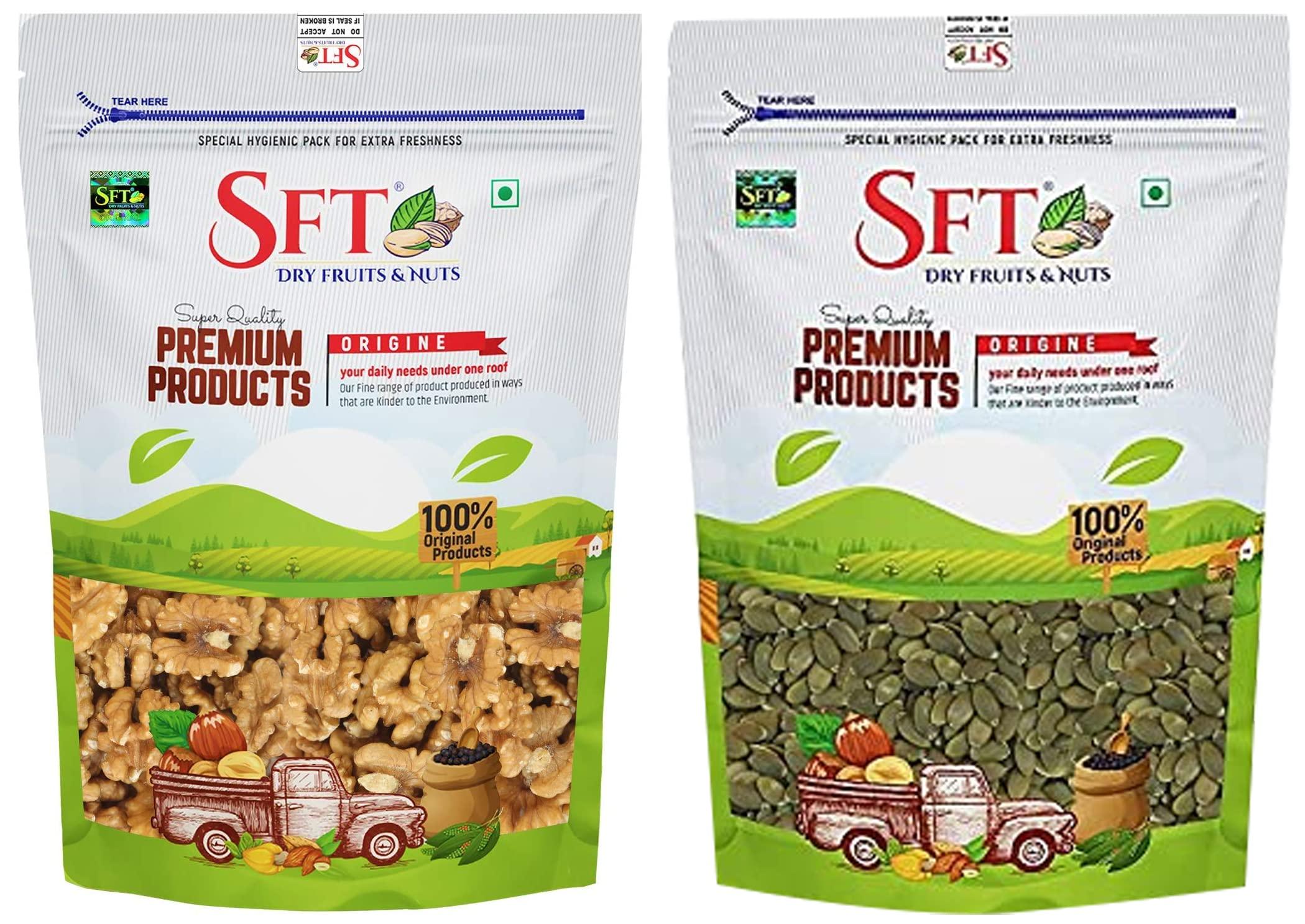 SFT SFT Pumpkin Whole Seeds 1 Kg & Walnuts Kernels (Akhrot Giri) [Grade - 2 Pieces] 1Kg, Dry Fruits