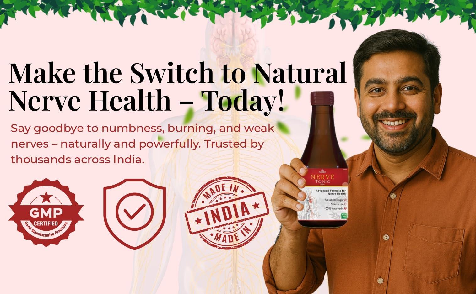 Inds well ayurveda Inds well ayurveda Nerve Tonic Syrup|100% Ayurvedic Nerve Tonic|Ashwagadha, Rasna, Suranjan, & Vach|Nervous System|Pain Killer|Herbal Syrup - 200 G