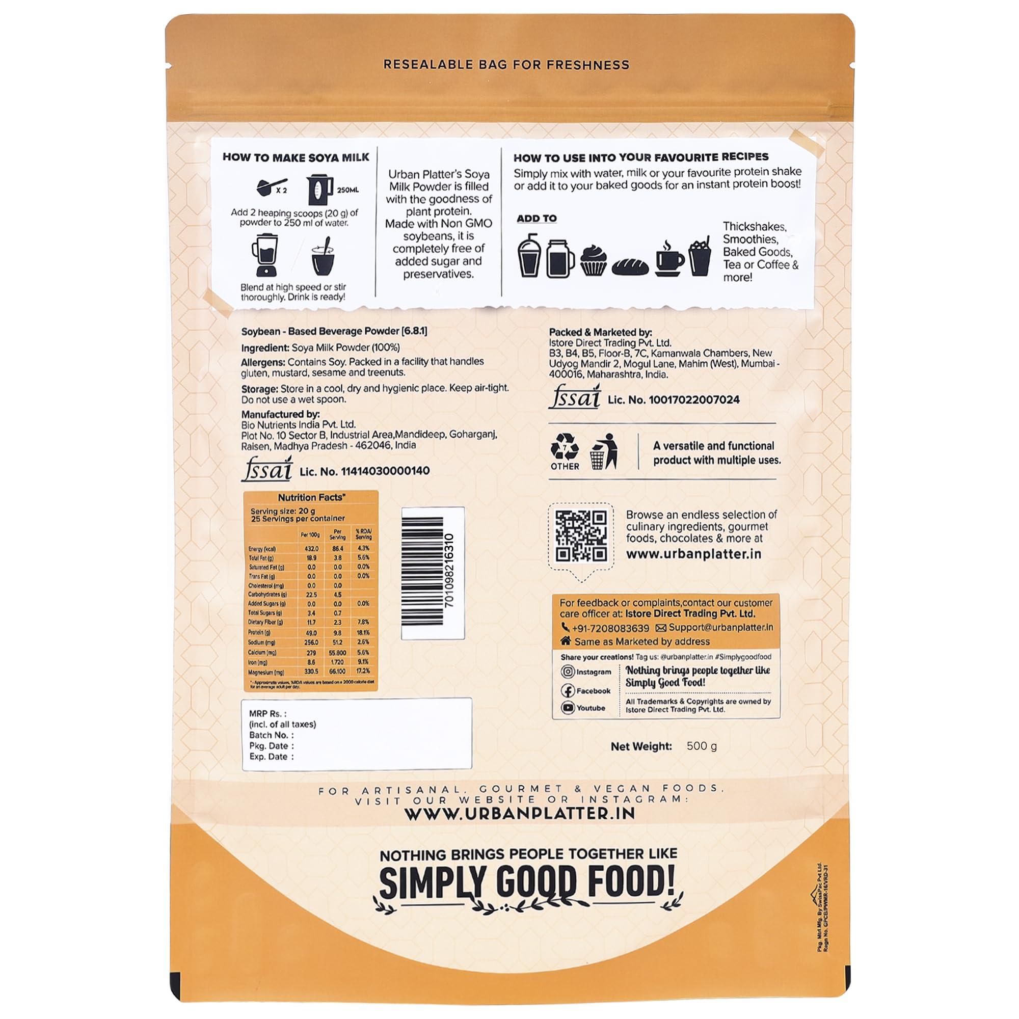 urban platter Urban Platter SOYA Milk Powder, 500g [Plant-Based / Milk Alternative, Non-GMO & 49% Protein]