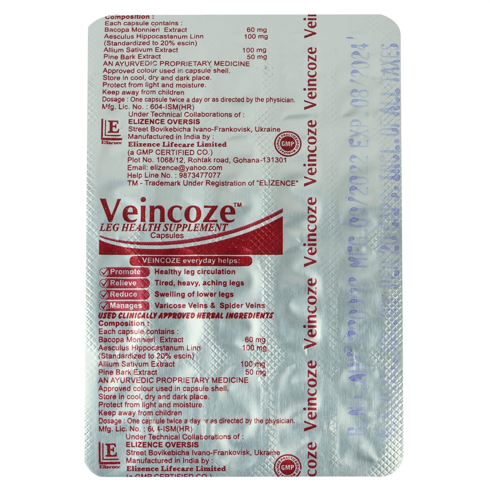 Veincoze Veincoze Capsule Pack Of 3 20 Capsule for Management Of Varicose Veins, Spider Veins, Varicocele Helps reach the root cause of varicose veins Reduces Cramps, Itching & Swelling