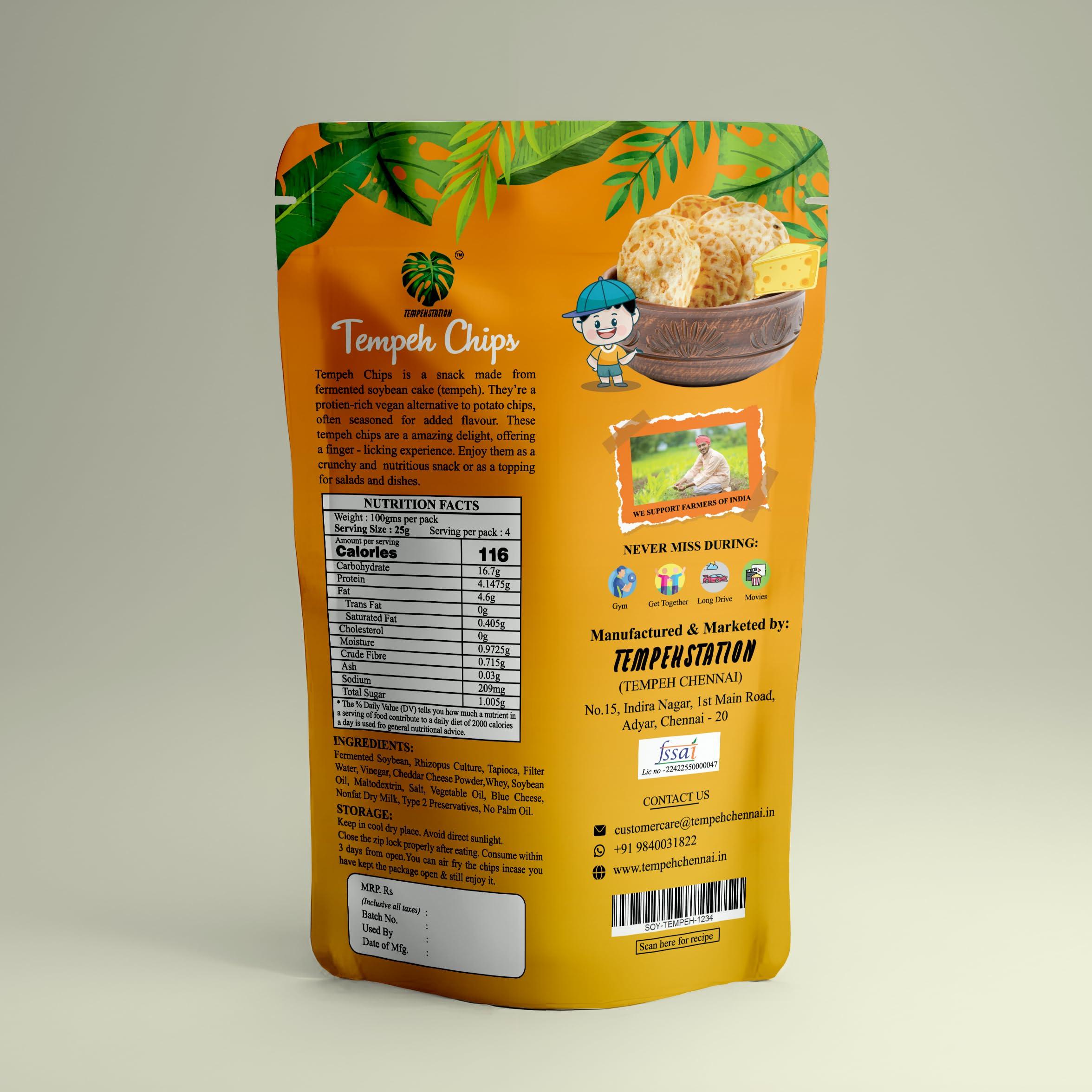 TEMPEHCHENNAI TEMPEHCHENNAI Chips |Protein Chips (Cheddar Cheese Seasoning Plant Based),Veg/Vegan Protein|Gut-Friendly|High Fiber|Low Carb|No Maida - 120 Gm
