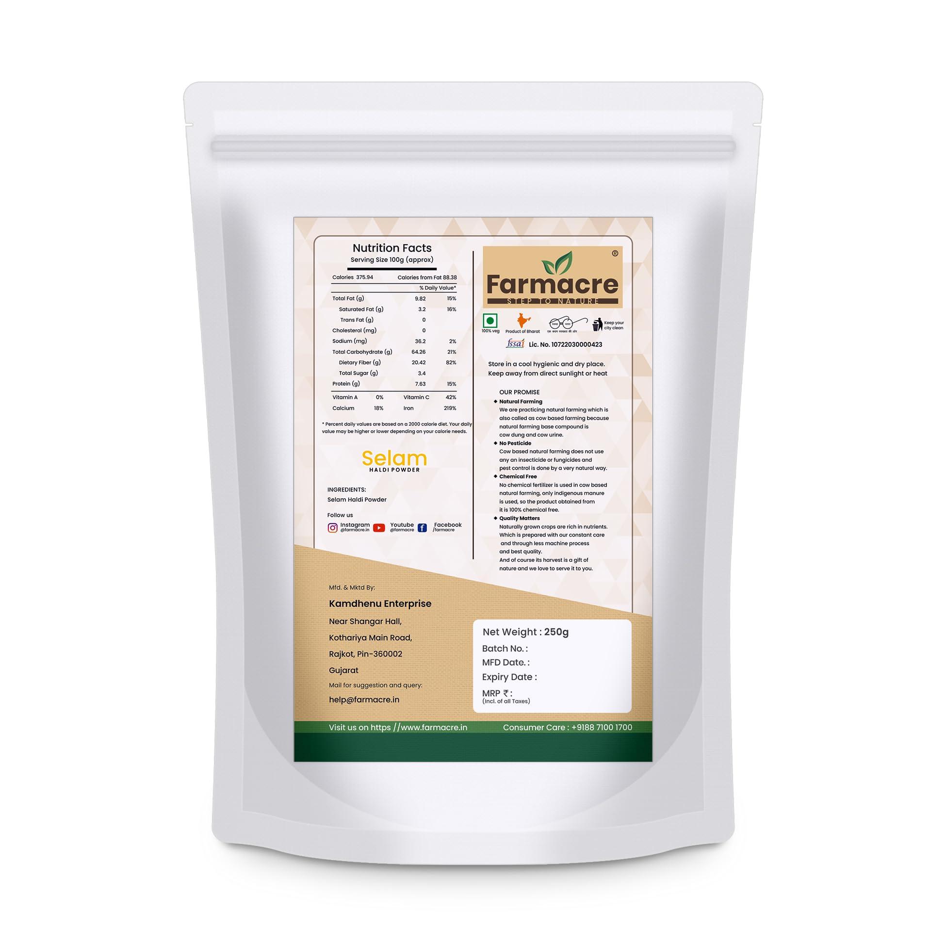 Farmacre With Logo Farmacre Selam Haldi Powder/Turmeric Powder/Natural Haldi Powder - 250 gms Pack | Product Of Cow Based Natural Farming (CBNF) | Product Of Chemicals Free & Pesticides Free (250 gm)