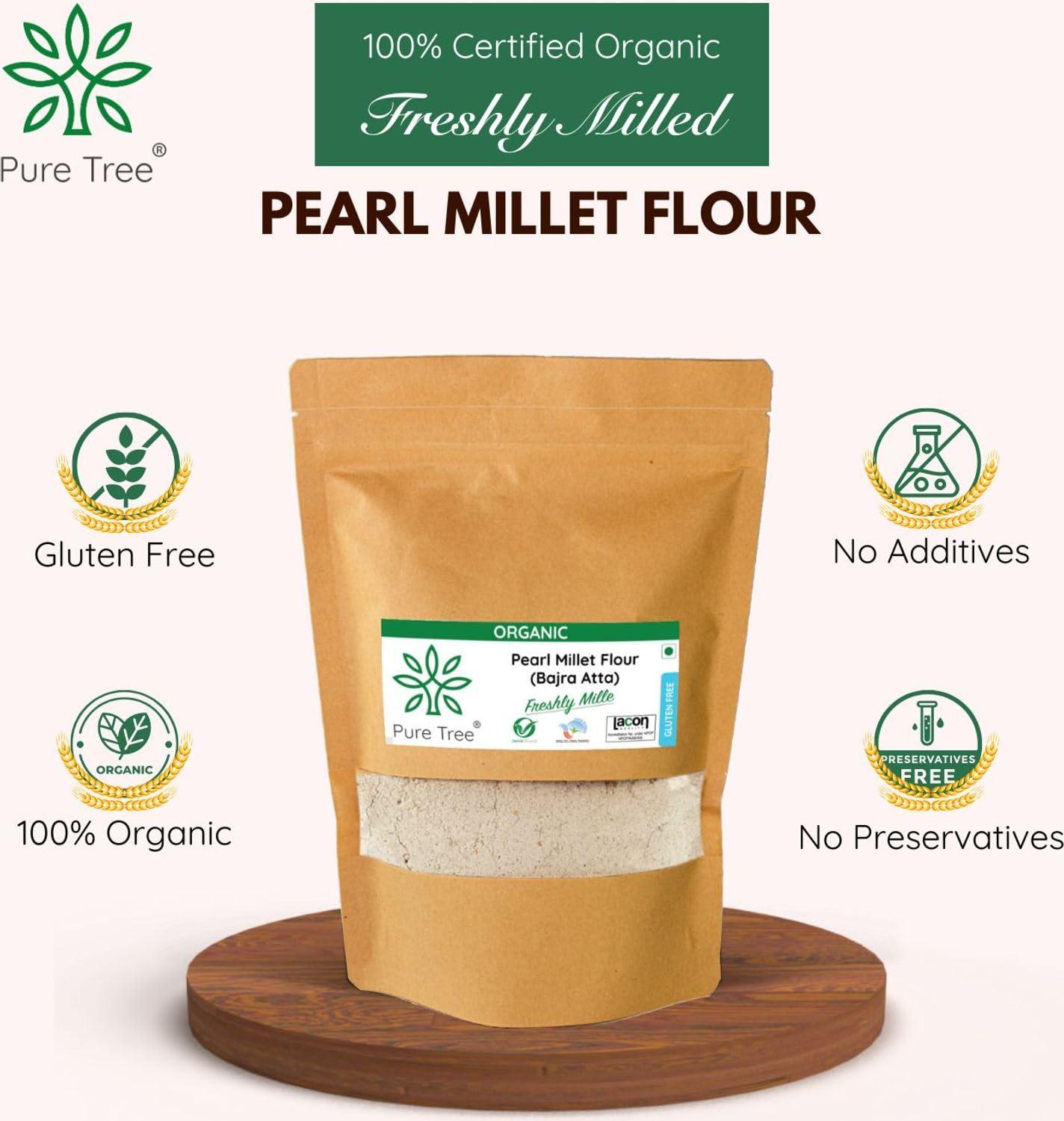 Pure Tree Pure Tree Certified Organic Bajra Flour Freshly Milled | 900 g | Bajra Atta | Gluten-Free Pearl Millet Organic Flour | Bajre Ka Atta | Millet Atta | Kambu Flour