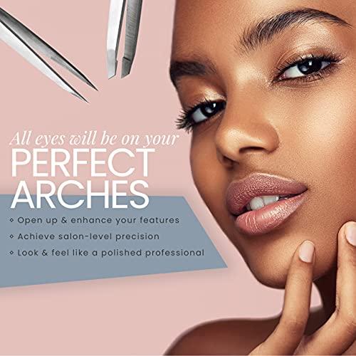 Tweezers Tweezers Set 4-piece - TweezerGuru Stainless Steel Slant Tip and Pointed Eyebrow Tweezer Set - Great Precision for Facial Hair, Ingrown Hair, Splinter, Blackhead and Tick Remover