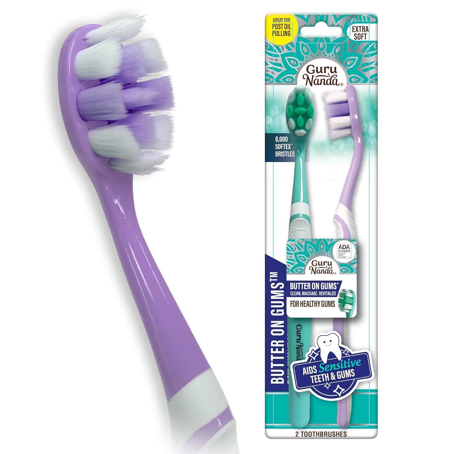 GuruNanda GuruNanda Butter on Gums Toothbrush with Extra Soft Bristles for Sensitive Gums, Soft Toothbrush for Kids & Adults, 2 ct