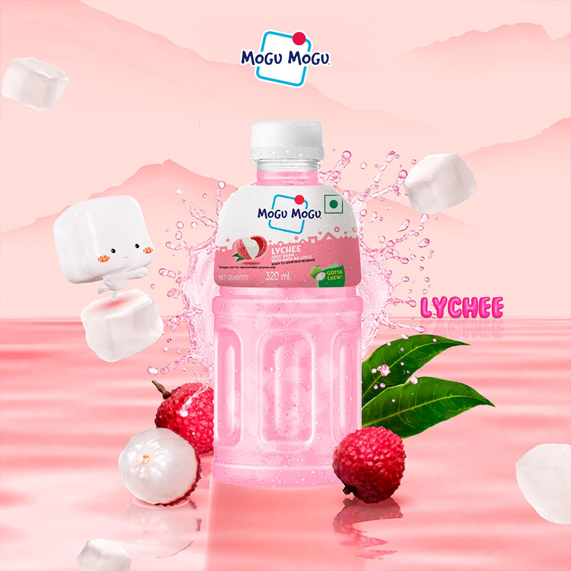 Mogu Mogu Mogu Mogu Orange and Lychee Juice 25% with NATA De Coco | Energy Booster Drink | Full of Fruit Fibres | No Added Preservatives and Colours - (Pack of 6, 300ml each)