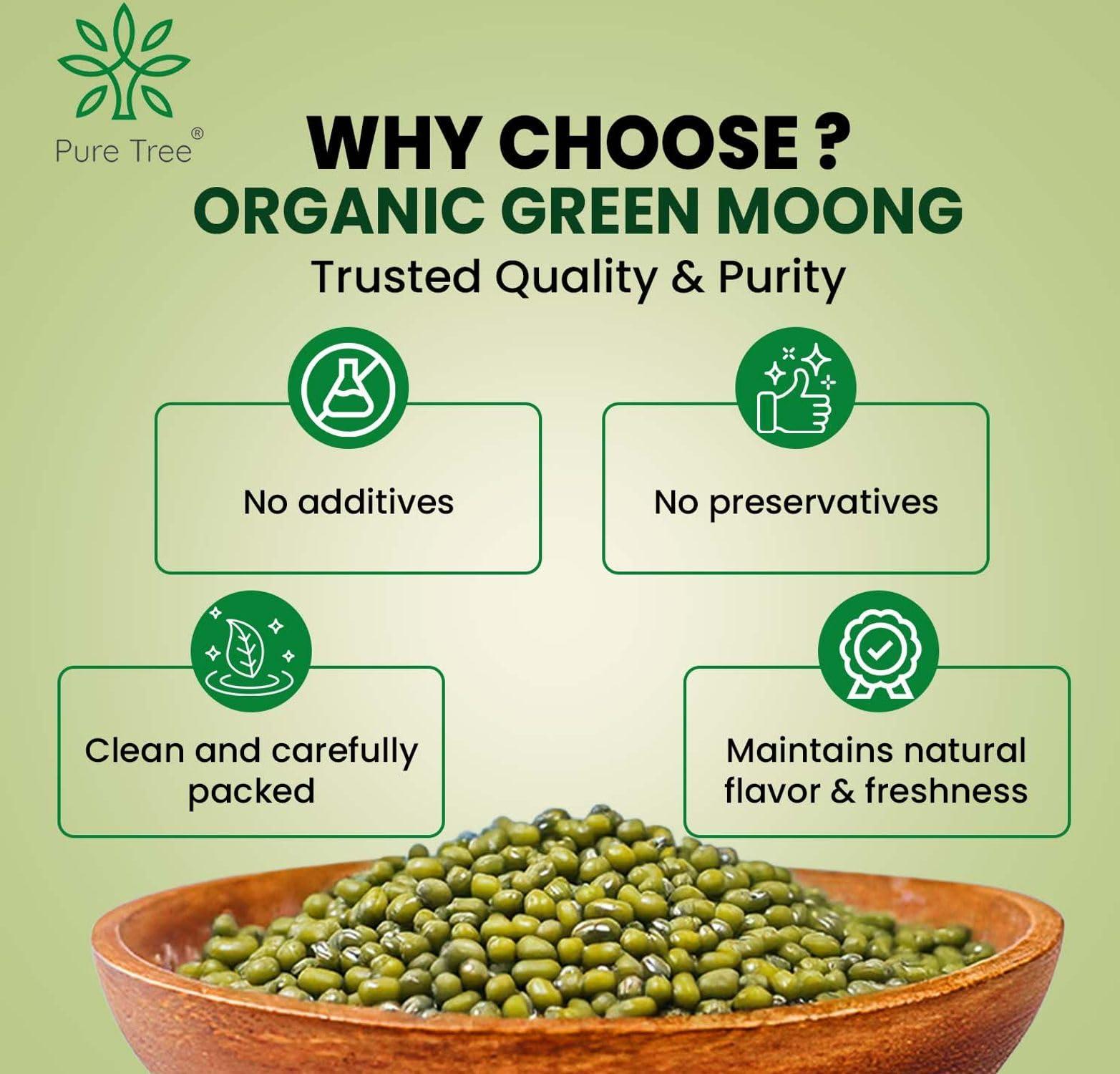 Pure Tree Pure Tree Certified Organic Green Moong Dal | 1900 g | Green Gram Whole | Whole Green Moong Dal High In Fiber & Protein | Hara Moong Sabut Hesaru Kalu Mung Whole