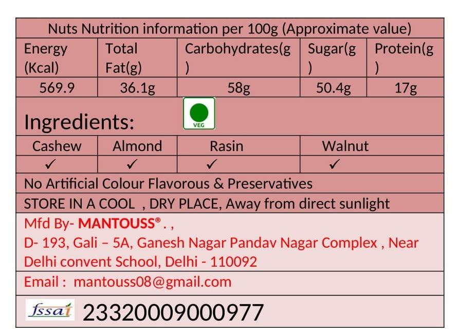 MANTOUSS MANTOUSS Pongal/Makar Sankranti Oxidised Dry Fruit Hamper/Pack/Combo-Cashew,Almond,Walnut and Raisin (100gms Each) 400gms + Haldi Kumkum