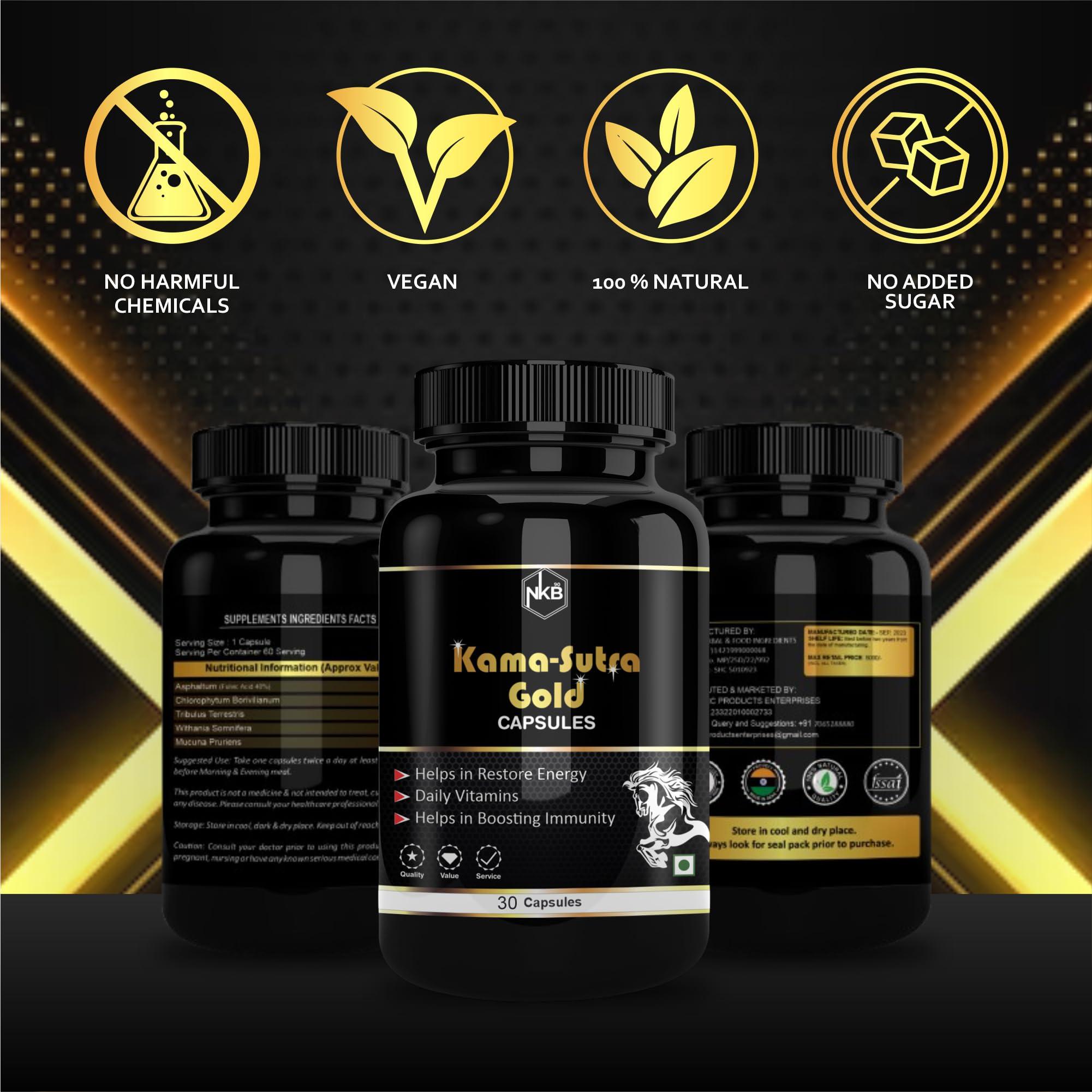 NavaFresh Basics Kama-Sutra Extra Gold Ayurvedic Herbal Supplement For Stamina, Enhanced Performance & Power For Men (30 Capsules)