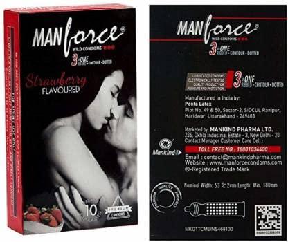 Manforce MANFORCE 3 in 1 (Ribbed Contour Dotted) Wild Black Grapes Flavoured Condoms- 10 Pieces & 3 in 1 Wild Ribbed Contour Dotted Strawberry Flavor Condoms - 10 Pieces Condom (Pack of 2 x 10 Sheets)