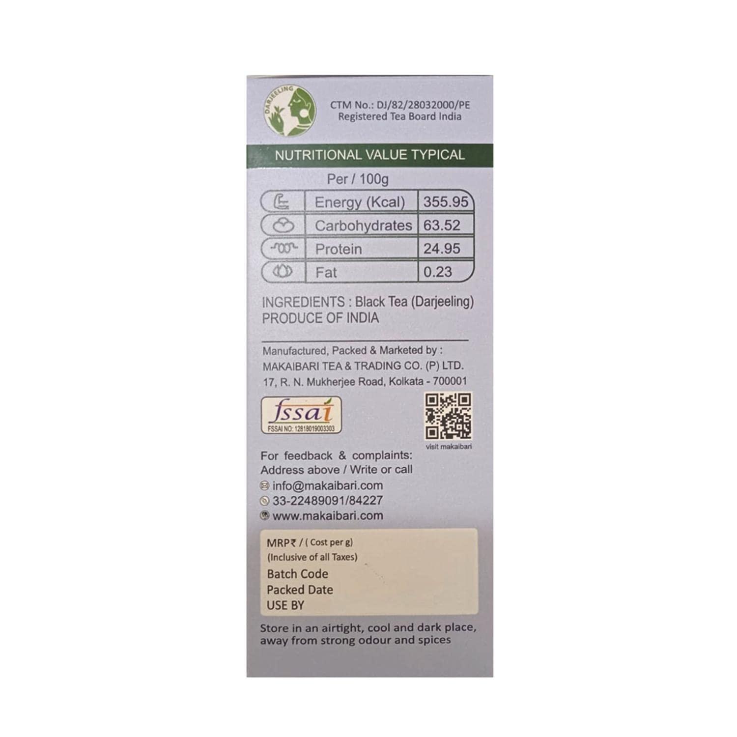 MAKAIBARI TEA TRESSURES Makaibari Smoky Mountain, Roasted Darjeeling Loose-Leaf Black Tea, 100 Grams Whole Leaf Tea | 100% Darjeeling Long Leaf Tea | Darjeeling Black Tea