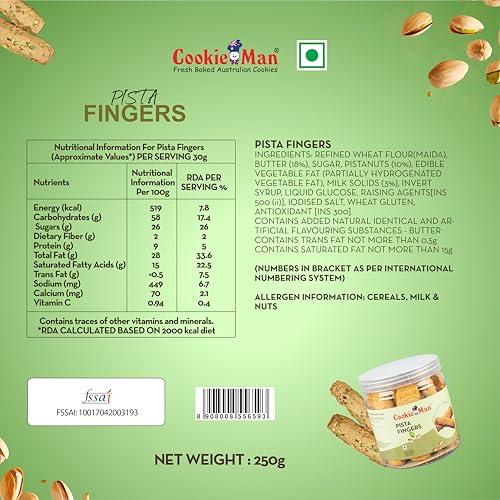 CookieMan Cookieman Pista Biscuit Fingers - 250g | Eggless Gourmet Cookies Biscuits | Tea & Coffee Snack