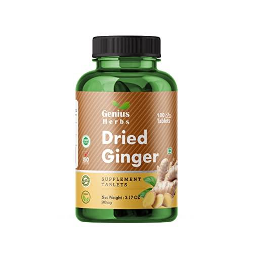 Genius Herbs Genius Herbs Dried Ginger Tablets 500mg (180 Tablets) Improves Digestion & Boosts Immunity Pack of 4