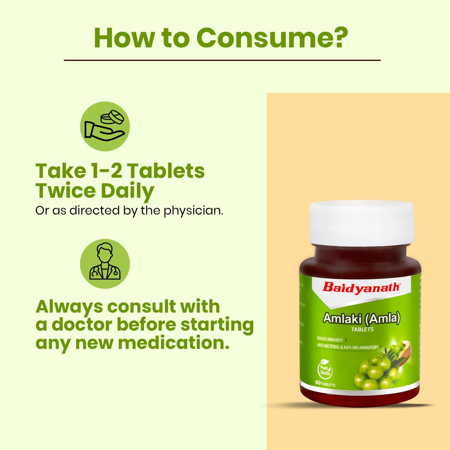 Baidyanath Baidyanath Amlaki (Amla) 60 Tablets (Pack of 2) - Natural Health Booster for Enhanced Hair, Skin, Digestive Health, Metabolism Support and Sugar Level Management