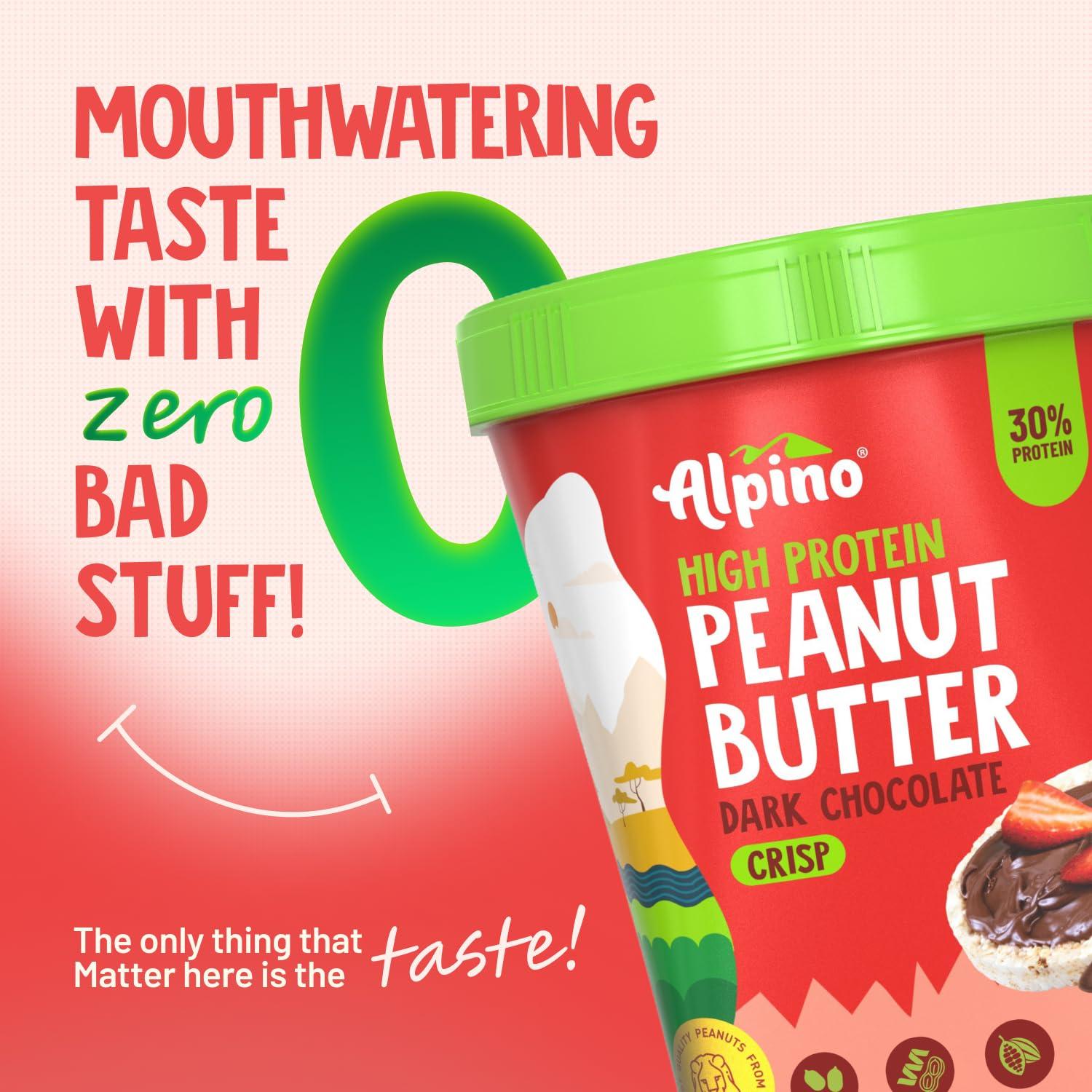 Alpino ALPINO High Protein Dark Chocolate Peanut Butter Crisp 1kg - Roasted Peanuts, Dark Chocolate, Whey Protein & Pea Protein 30g Protein, non-GMO, Gluten Free - High Protein Peanut Butter Crispy