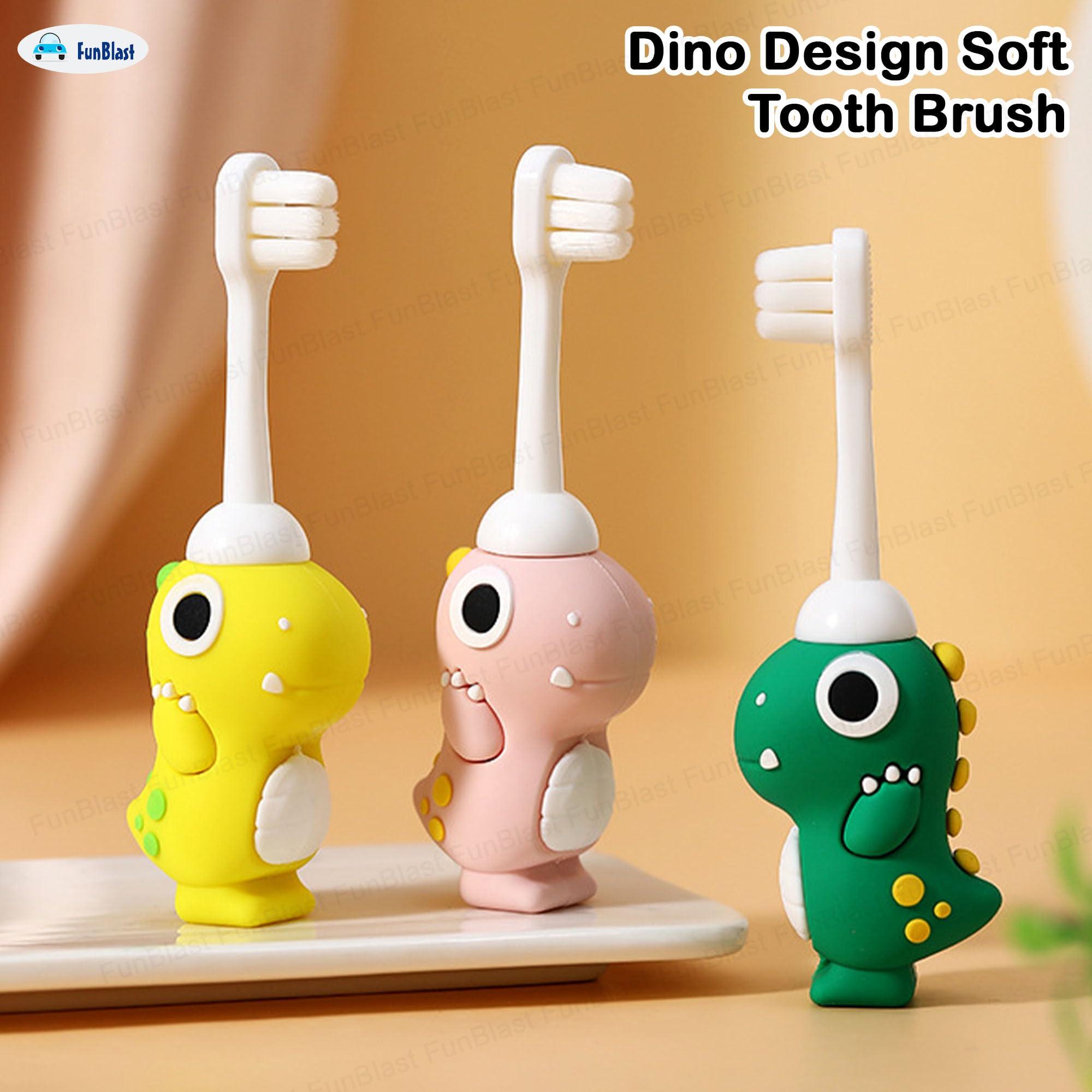 FunBlast FunBlast Kids Toothbrush Cute Dino Design Soft Tooth Brush, Extra Microfiber Soft Bristles Toothbrush for 3-6 Years old Children, Manual Toothbrush for Kids (Green)