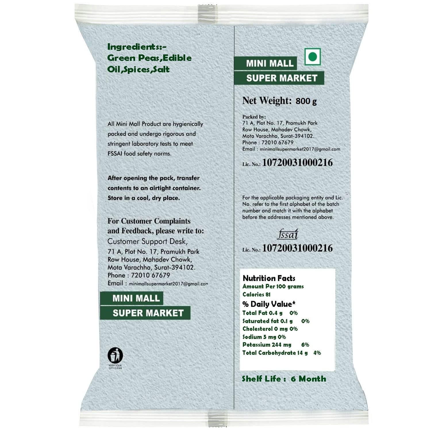 MINI MALL SUPER MARKET MiniMall Super Market Fried Green Salty & Spicy Masala Peas/Vatana/Matar Namkeen (800 Gm)