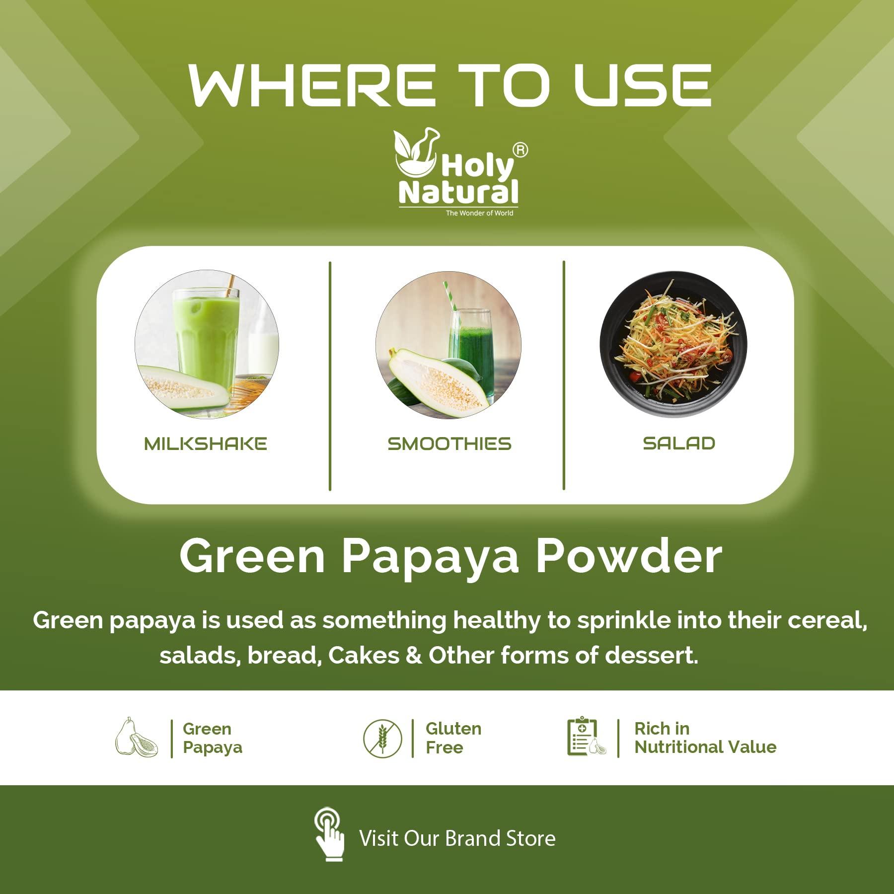 Holy Natural - The Wonder of World Holy Natural Green Papaya Fruit Powder 250gm | Raw or Kaccha Papaya Powder, Edible Grade, Good Tenderizer | Gluten Free