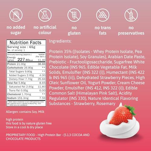 Phab Phab Assorted (Chocolate Brownie, Mocha Nut Fudge, Strawberries & Greek Yogurt) 21G Protein Bars (Pack Of 6), Fitness & Immunity With Goodness Of Dates-390 Gram