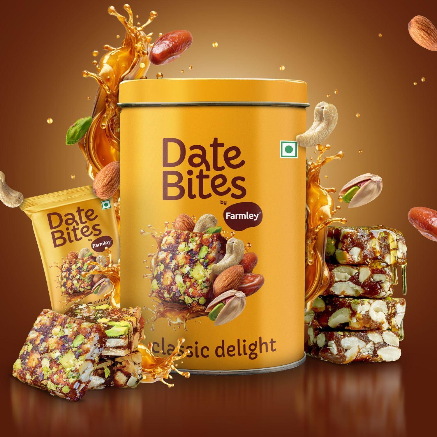 Farmley Farmley Date Bites I 360 gram I Dates Barfi Made with Dates, Pista, Cashews, Almonds, Honey and Pure Ghee I Dry Fruits Nuts, Healthy Delicious Indian Sweets, No Added Sugar, (180 g, Pack of 2)