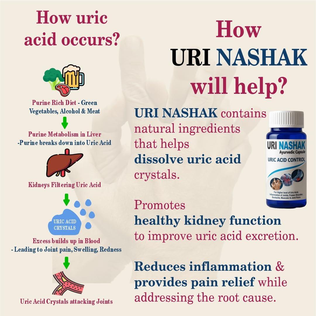 DR. ASMA HERBALS Uri Nashak Ayurvedic Capsule | Controls High Uric Acid, Joint Pain Problems, Cleanses Uric Acid (60 capsule x 4 Bottles= 240 capsule) | Mfd. by Dr. Asma Herbals Since 1972